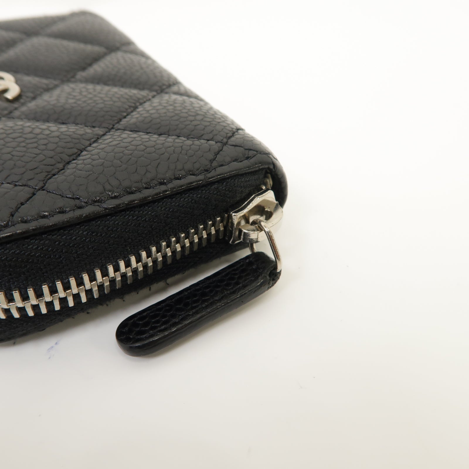 CHANEL 菱格Caviar皮革Coin Case銀扣零錢包黑色