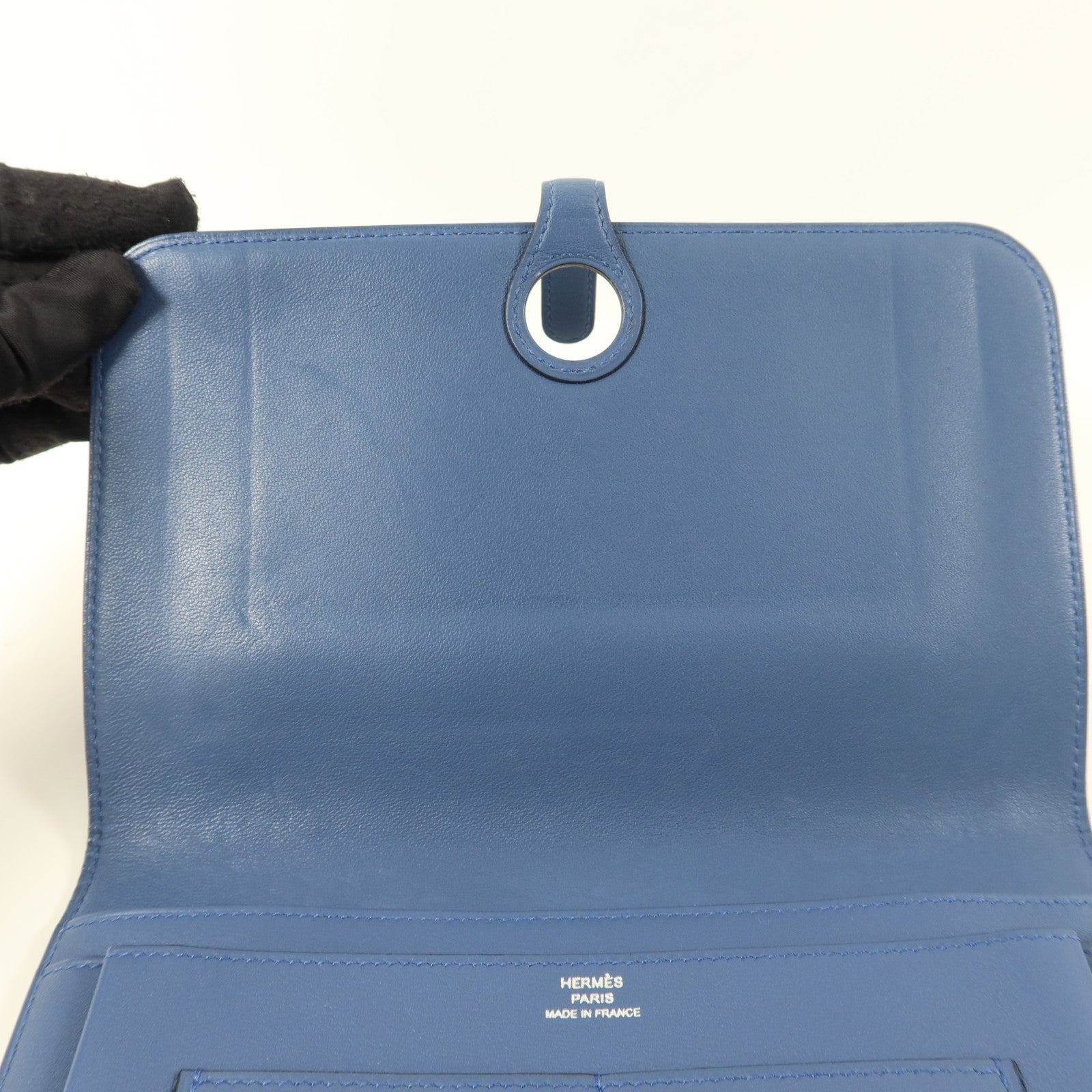 HERMES Swift皮革Dogon GM銀扣長錢包Blue Agate