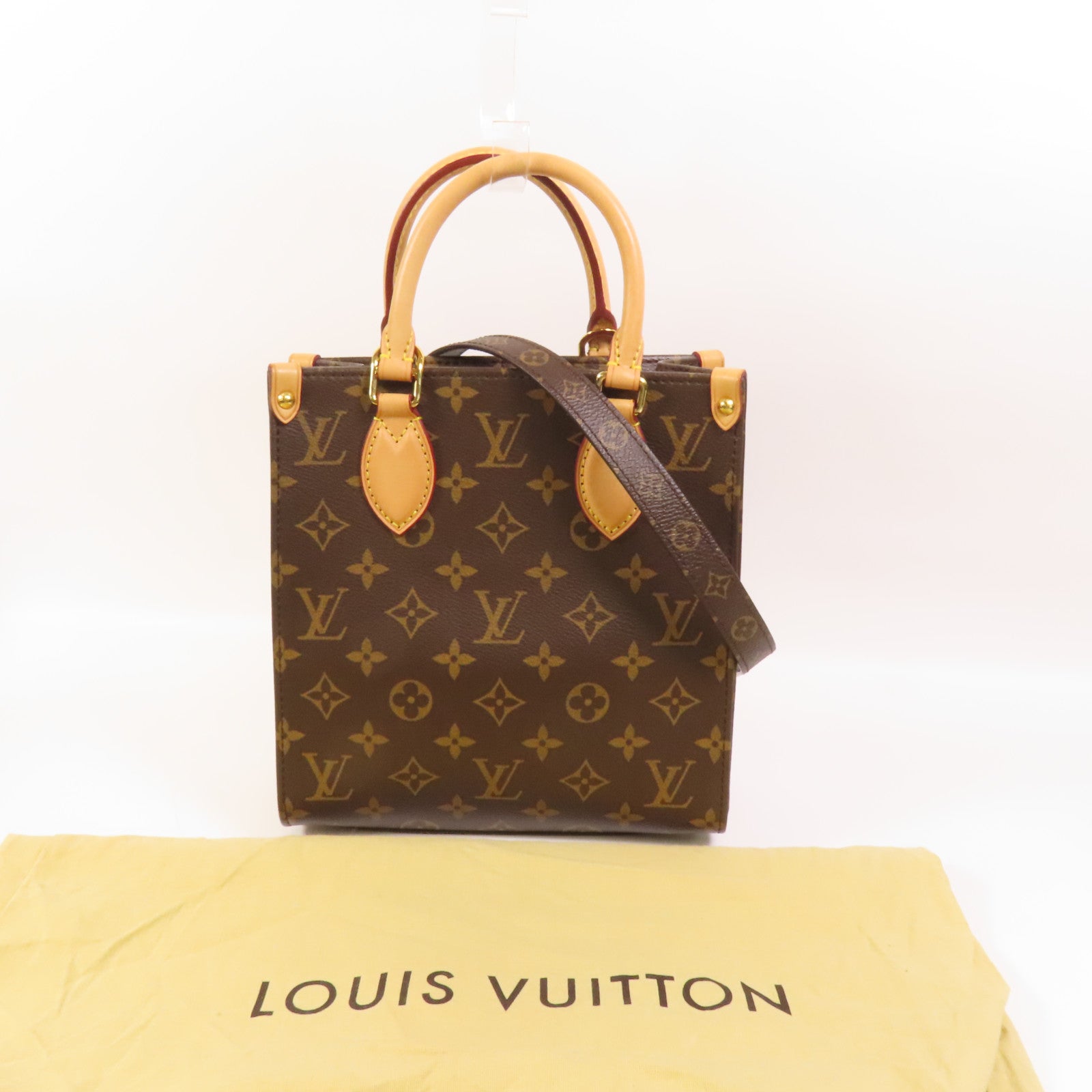 LOUIS VUITTON Monogram Sac Plat BB金扣手挽肩背兩用袋
