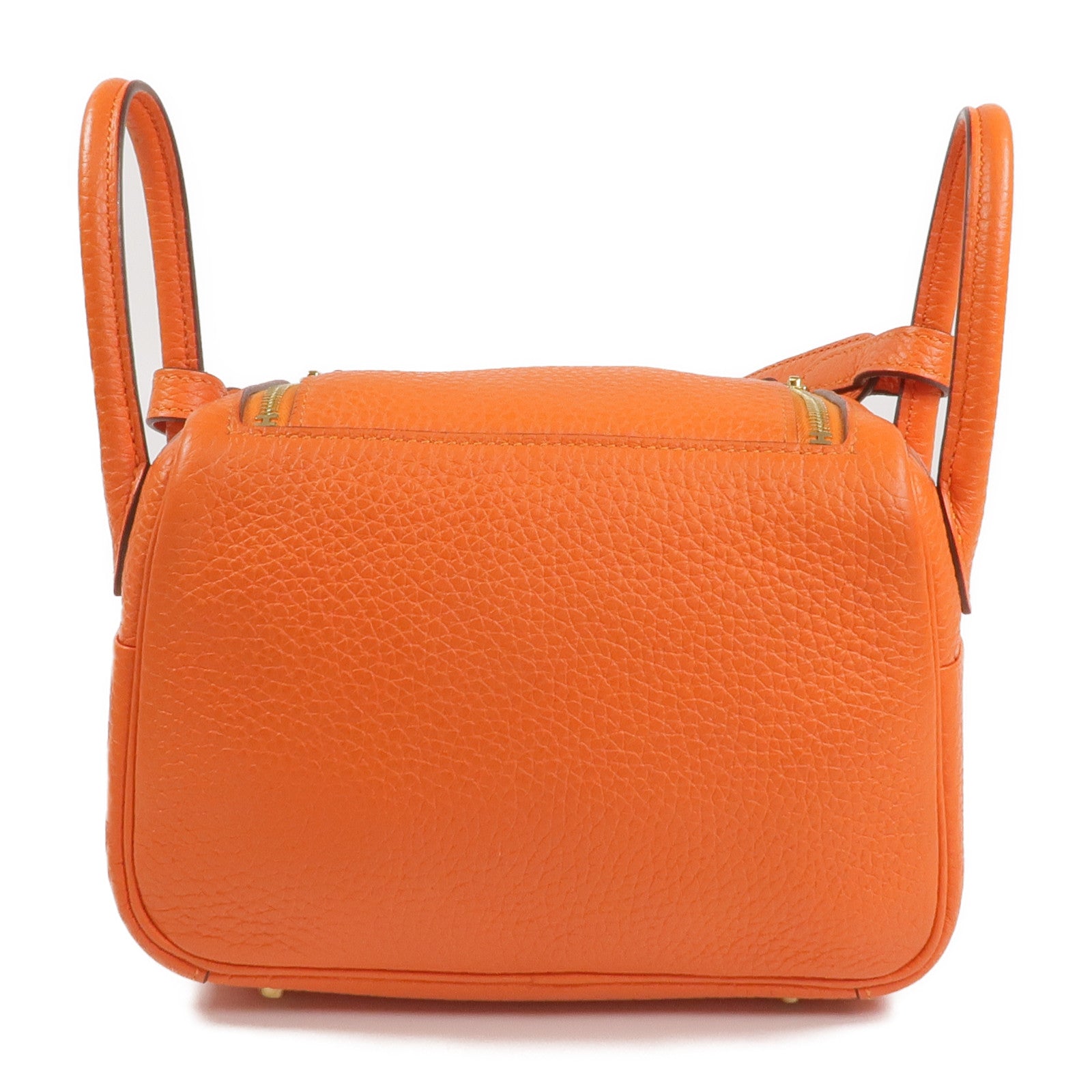 HERMES Togo皮革Mini Lindy金扣手挽肩背兩用袋Orange