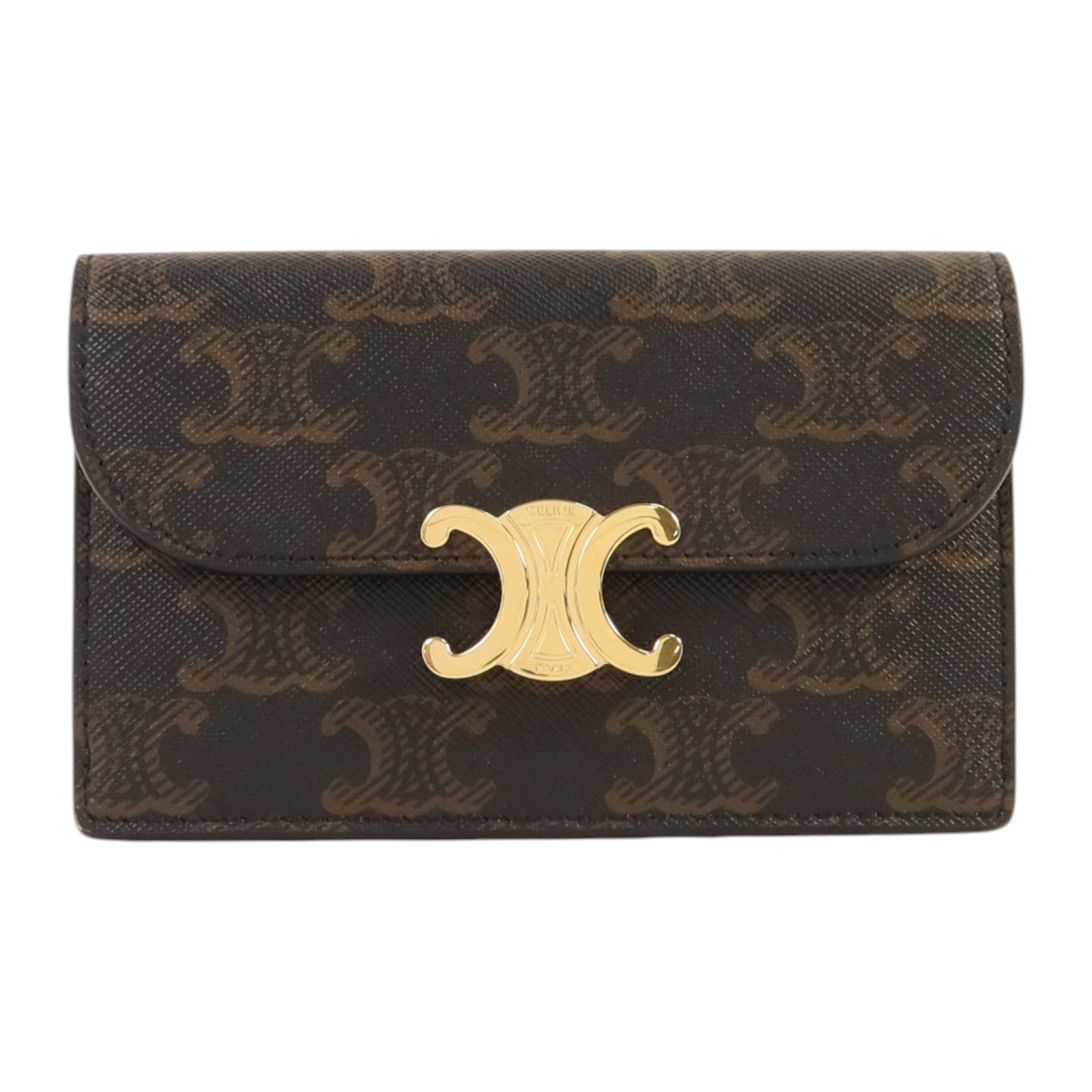 CELINE Triomphe帆布Flap Long Card Holder金扣卡片套
