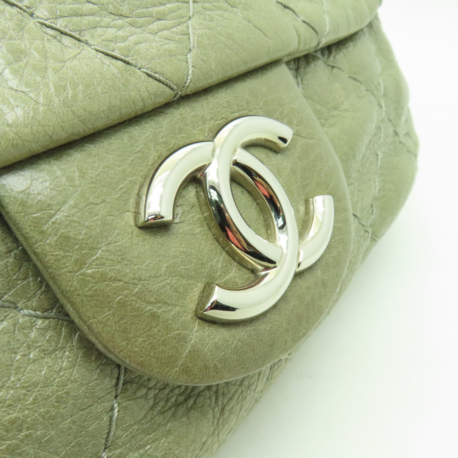 CHANEL **【激減優惠】菱格牛皮皮革Shoulder Bag銀扣肩背袋灰色
