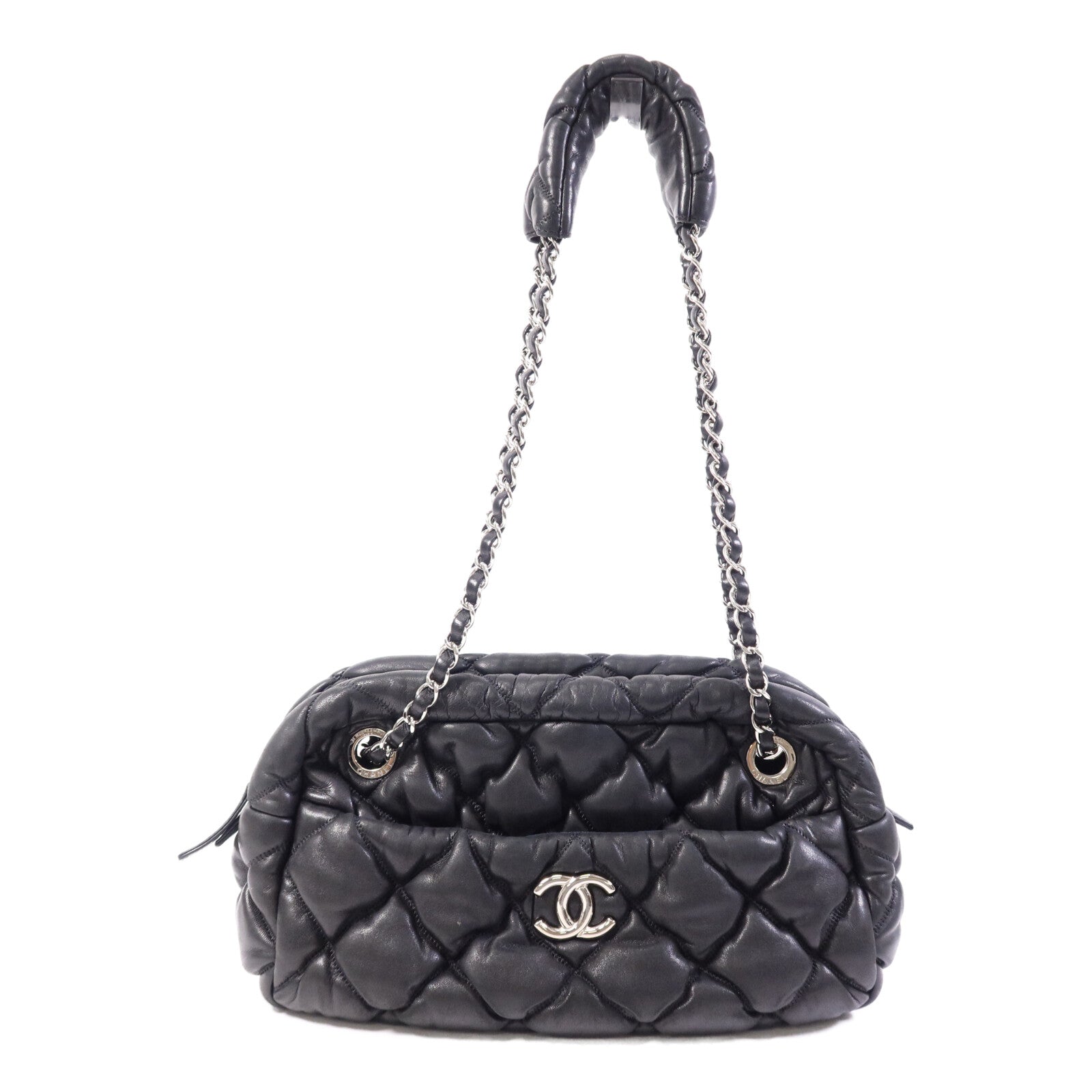 CHANEL 羊皮皮革Chain Shoulder銀扣鏈帶肩背袋