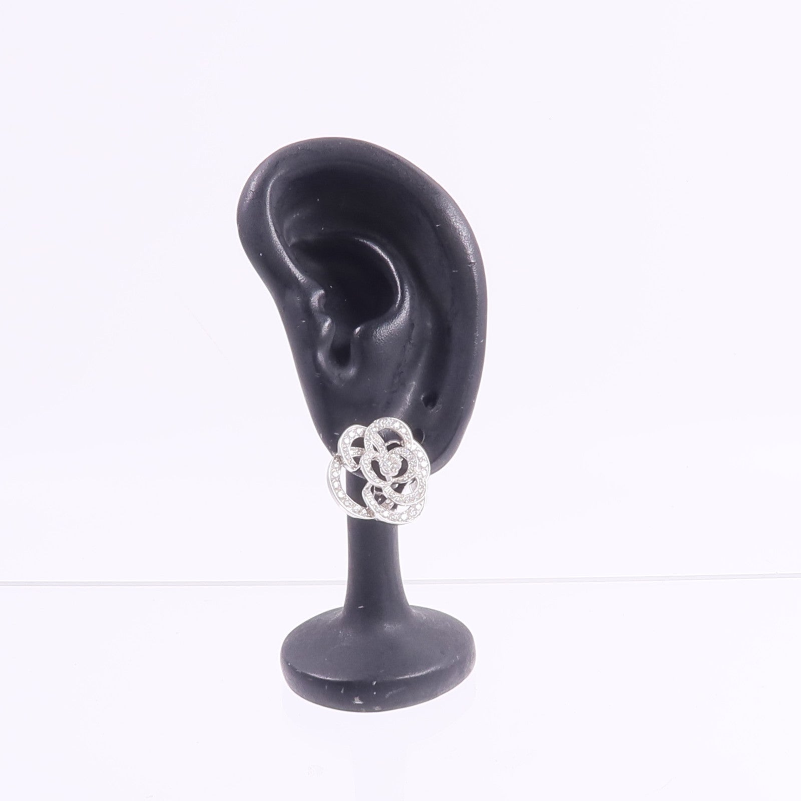 CHANEL 18K白金Fil De Camelia Earrings鑽石耳環