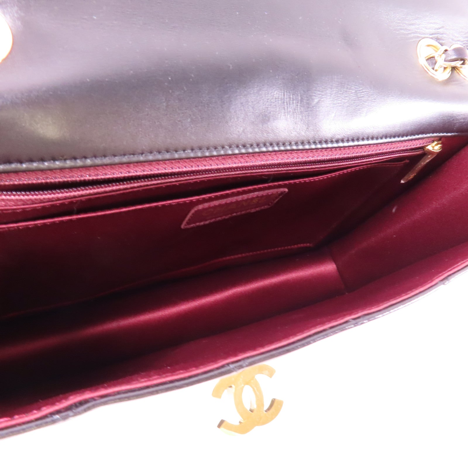 CHANEL 菱格羊皮皮革Chain Shoulder金扣鏈帶肩背袋黑色