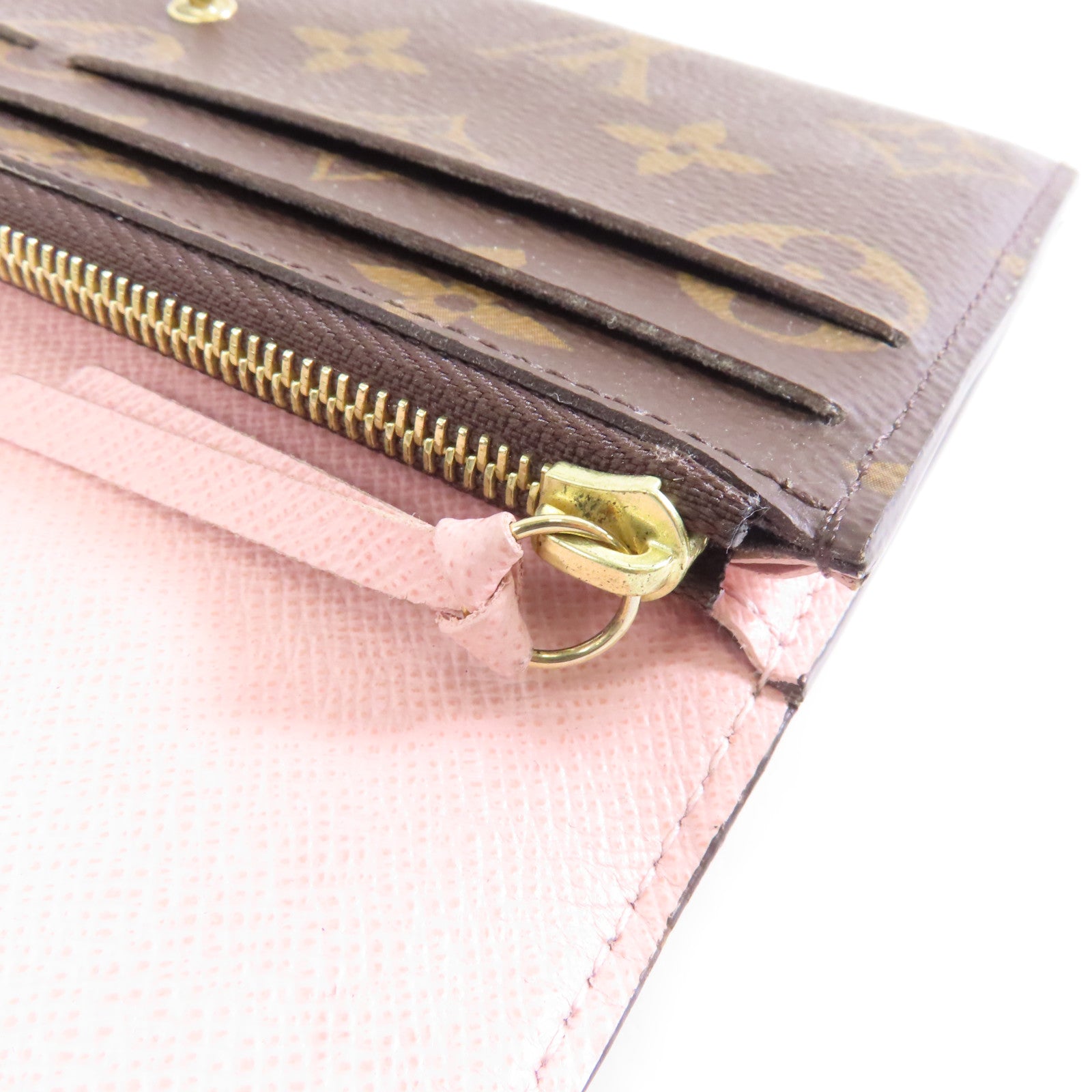 LOUIS VUITTON Monogram Emilie Wallet金扣長錢包啡色/粉紅色
