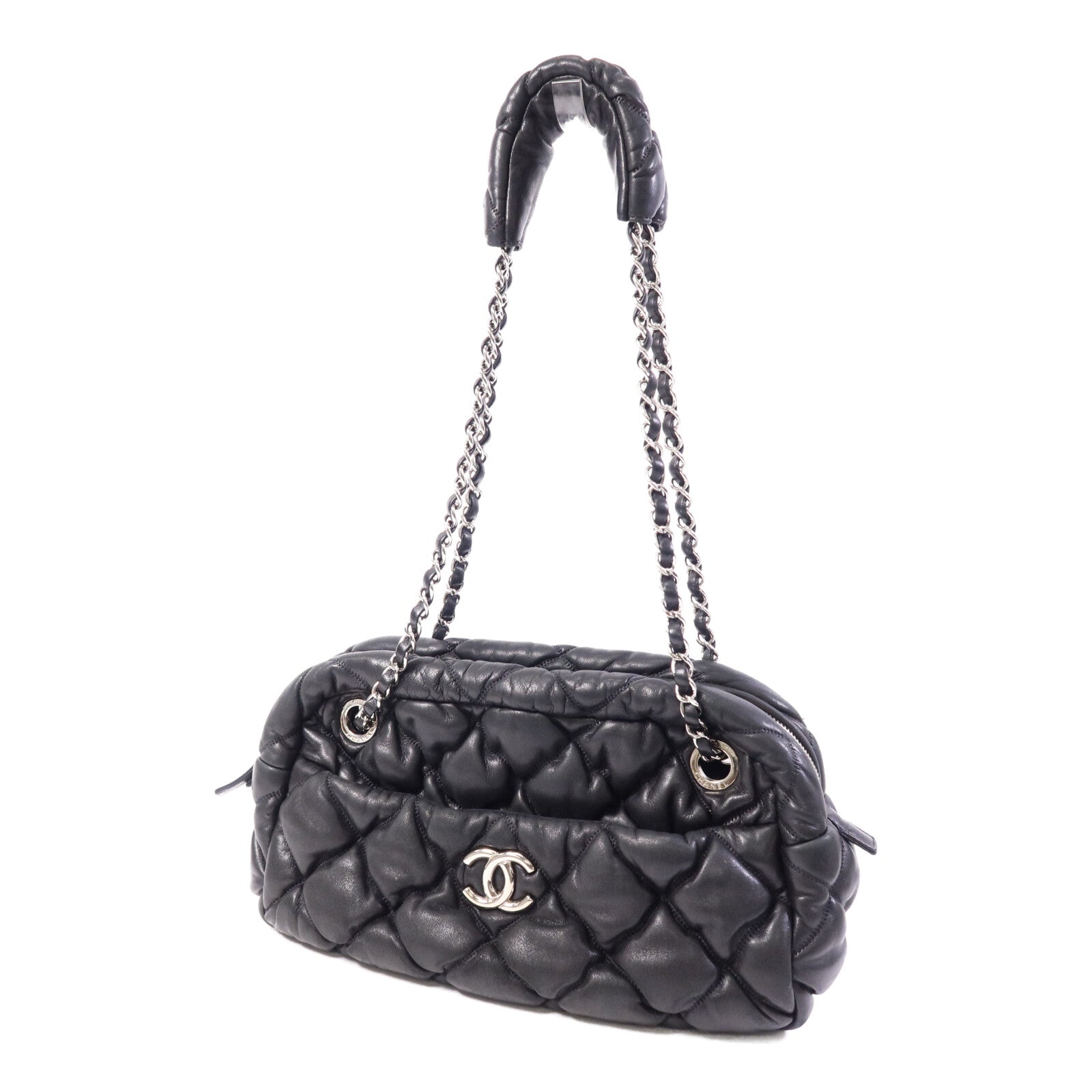 CHANEL 羊皮皮革Chain Shoulder銀扣鏈帶肩背袋