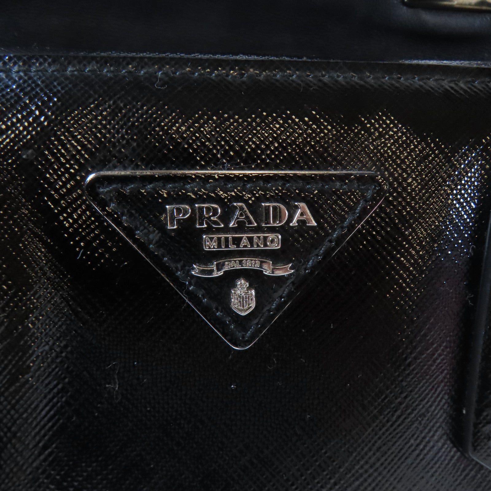 PRADA 牛皮皮革Saffiano Cuir Tote Handbag銀扣手挽肩背兩用袋黑色
