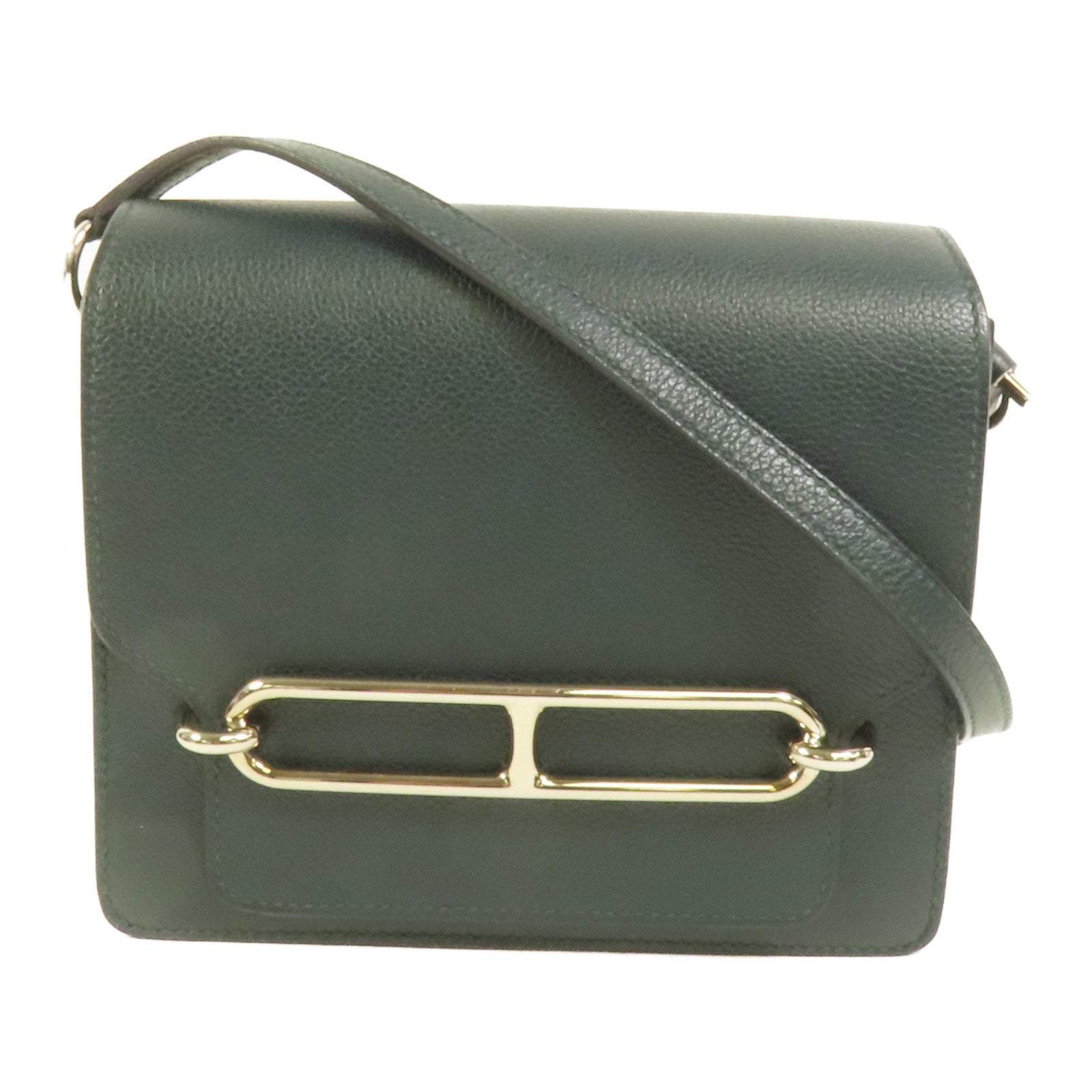 HERMES Evercolor皮革Roulis Mini銀扣肩背袋Vert Bosphore