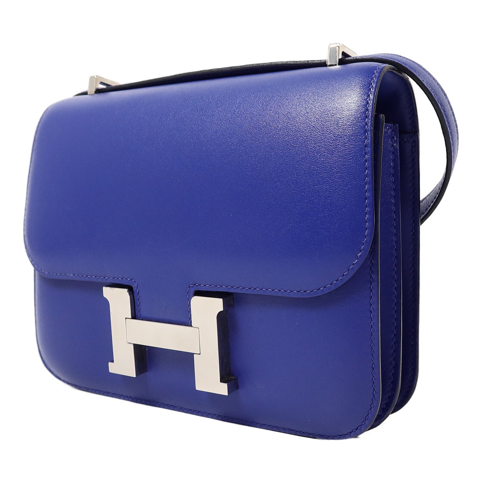 HERMES Box Calf皮革Constance Mini肩背袋Bleu Electrique