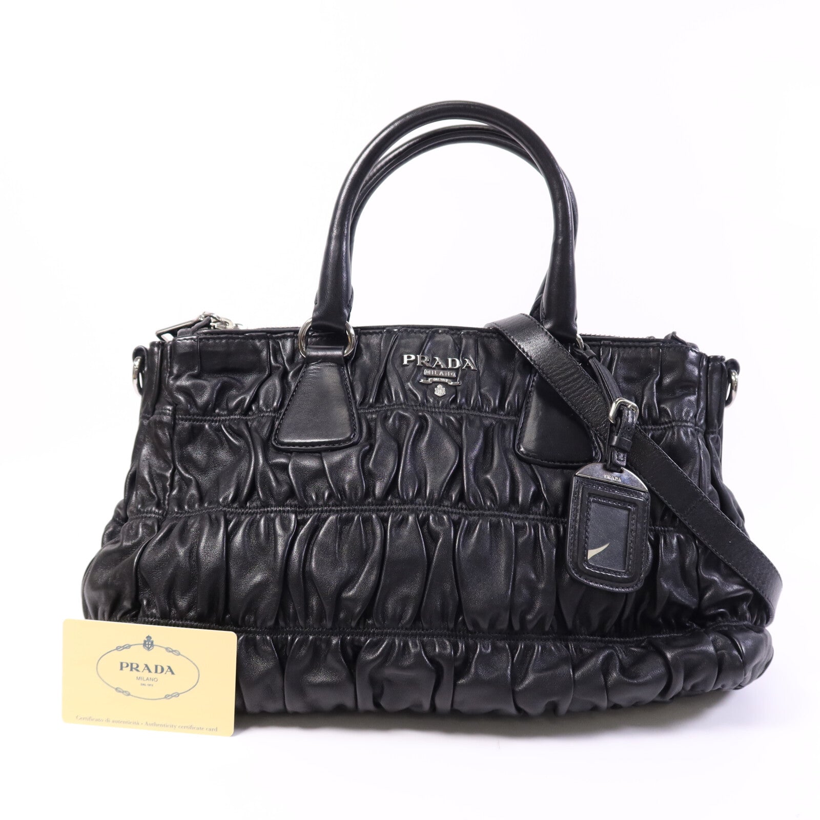PRADA 羊皮皮革Shoulder Bag銀扣手挽肩背兩用袋