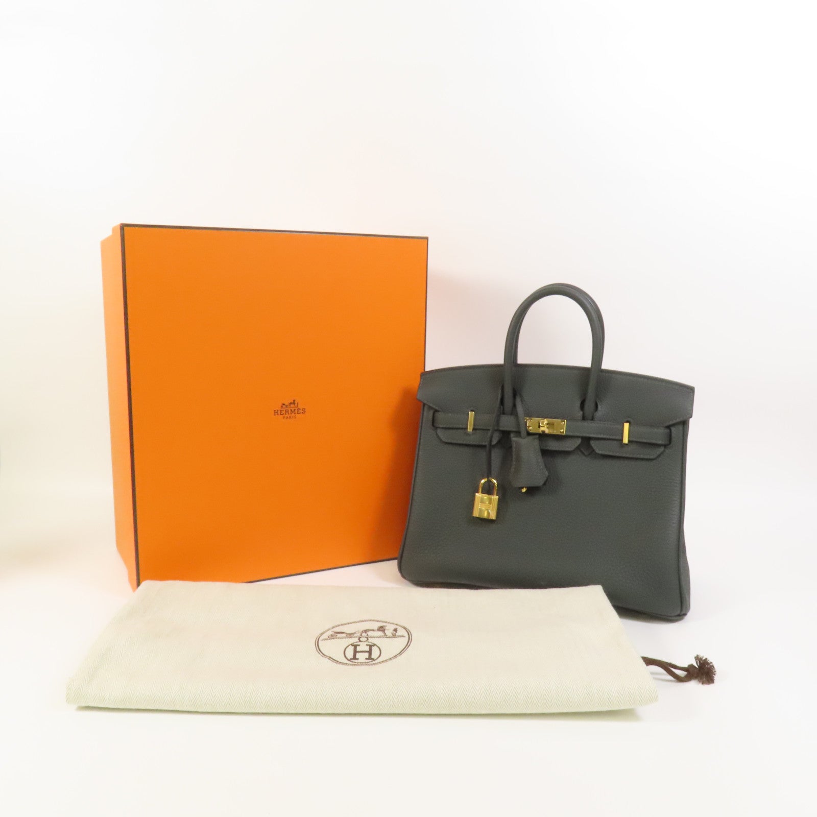 HERMES Togo皮革Birkin 25金扣手挽袋New Vert Fonce