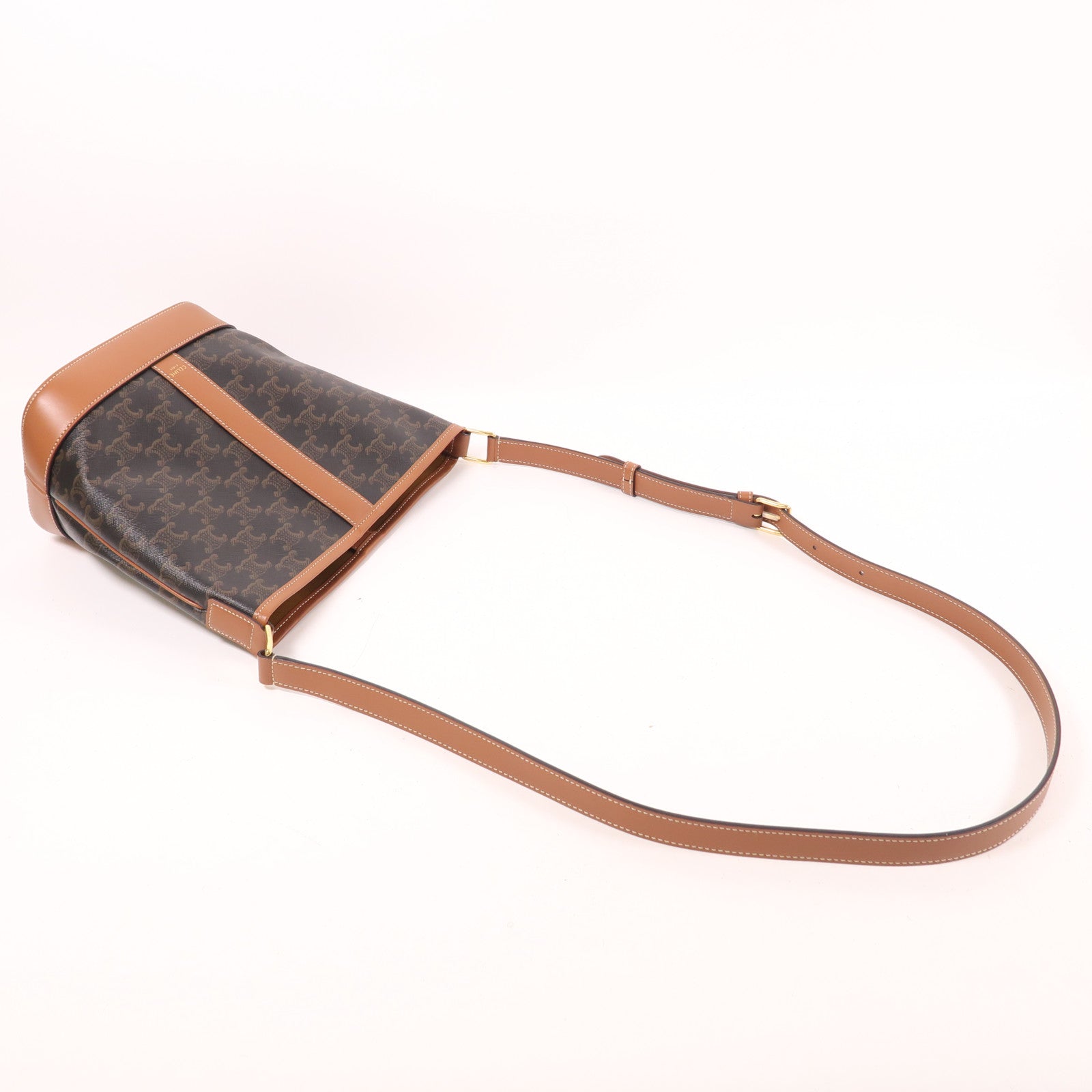 CELINE 塗層帆布Triomphe Bucket金扣肩背袋
