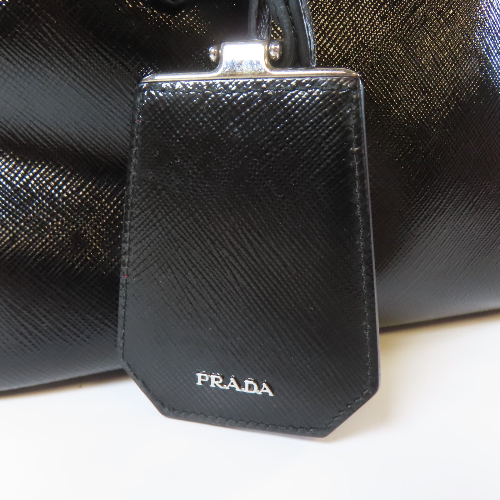 PRADA 牛皮皮革Saffiano Cuir Tote Handbag銀扣手挽肩背兩用袋黑色
