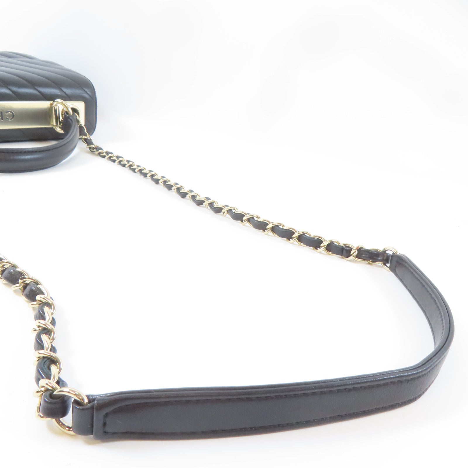 CHANEL 斜紋羊皮皮革Trendy CC金扣鏈帶手挽肩背兩用袋黑色