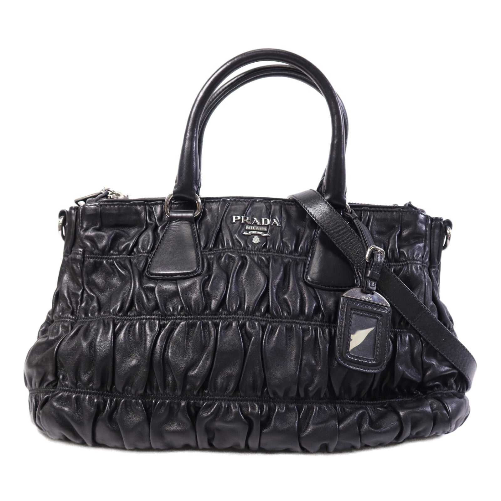 PRADA 羊皮皮革Shoulder Bag銀扣手挽肩背兩用袋