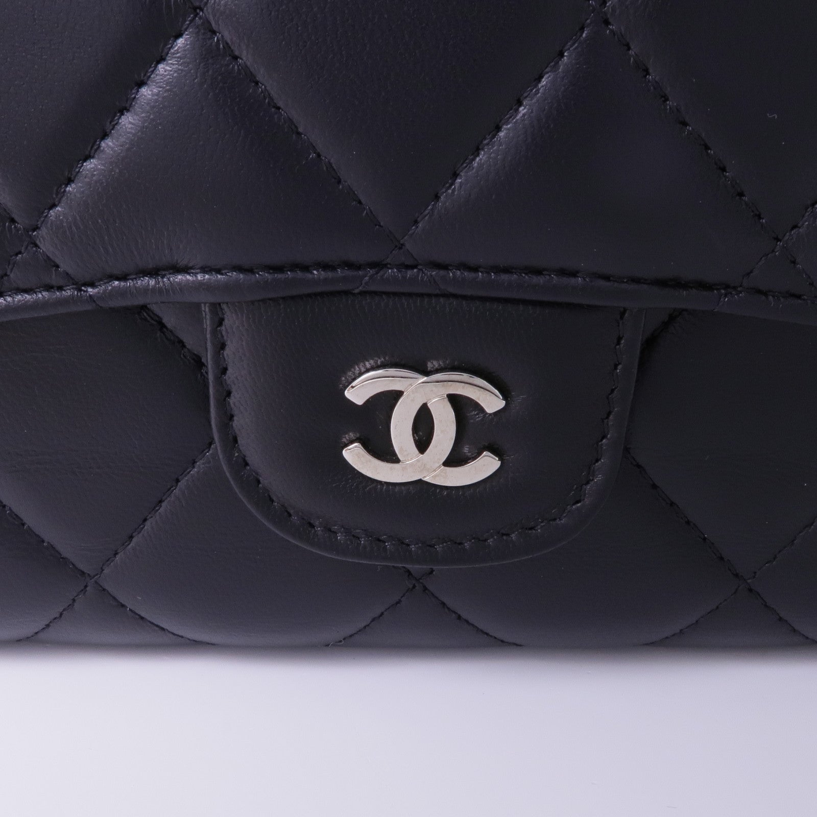 CHANEL 羊皮皮革Long Wallet銀扣長錢包