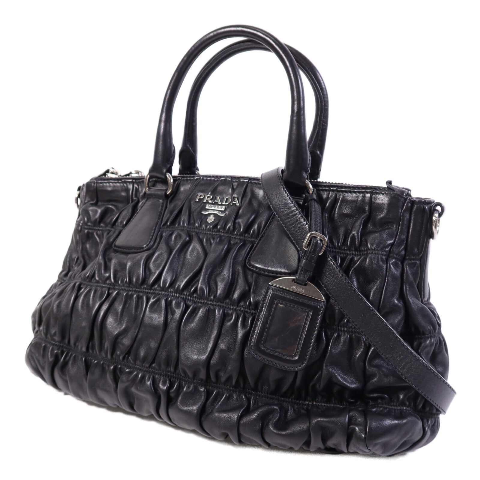 PRADA 羊皮皮革Shoulder Bag銀扣手挽肩背兩用袋