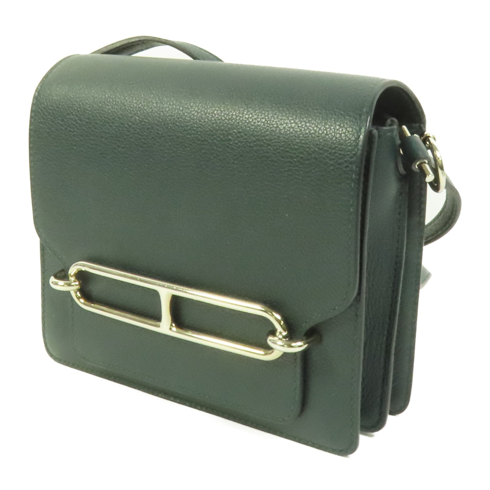 HERMES Evercolor皮革Roulis Mini銀扣肩背袋Vert Bosphore