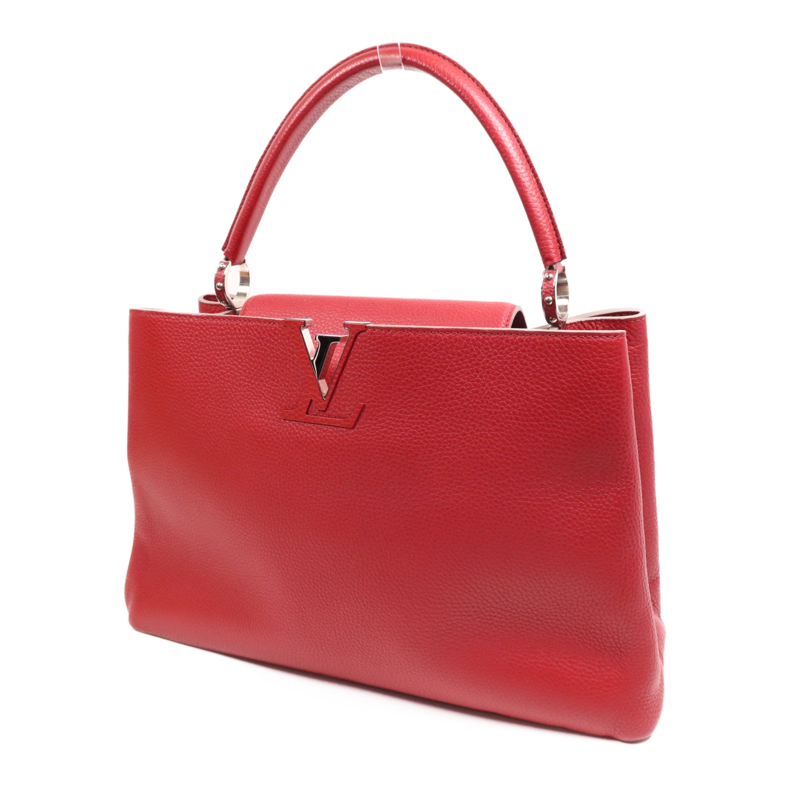 LOUIS VUITTON Taurillon皮革Capucines GM銀扣肩背袋