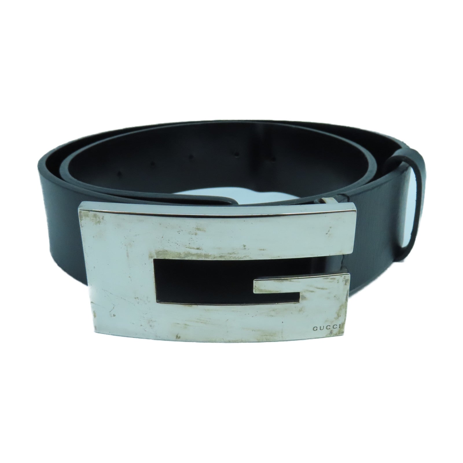 GUCCI 【激減優惠】牛皮皮革Belt銀扣皮帶黑色