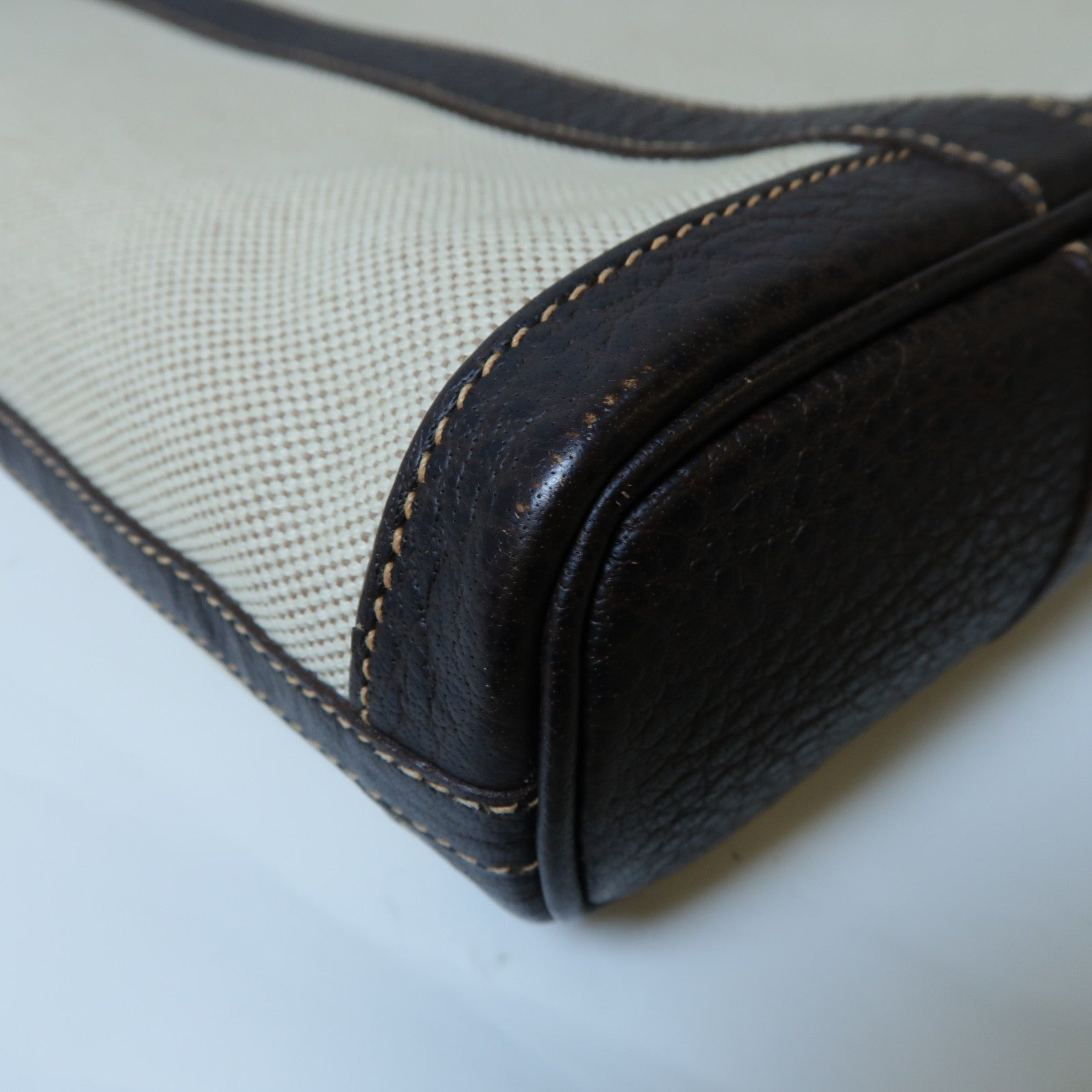 HERMES 帆布Garden File PM銀扣手挽袋淺褐色