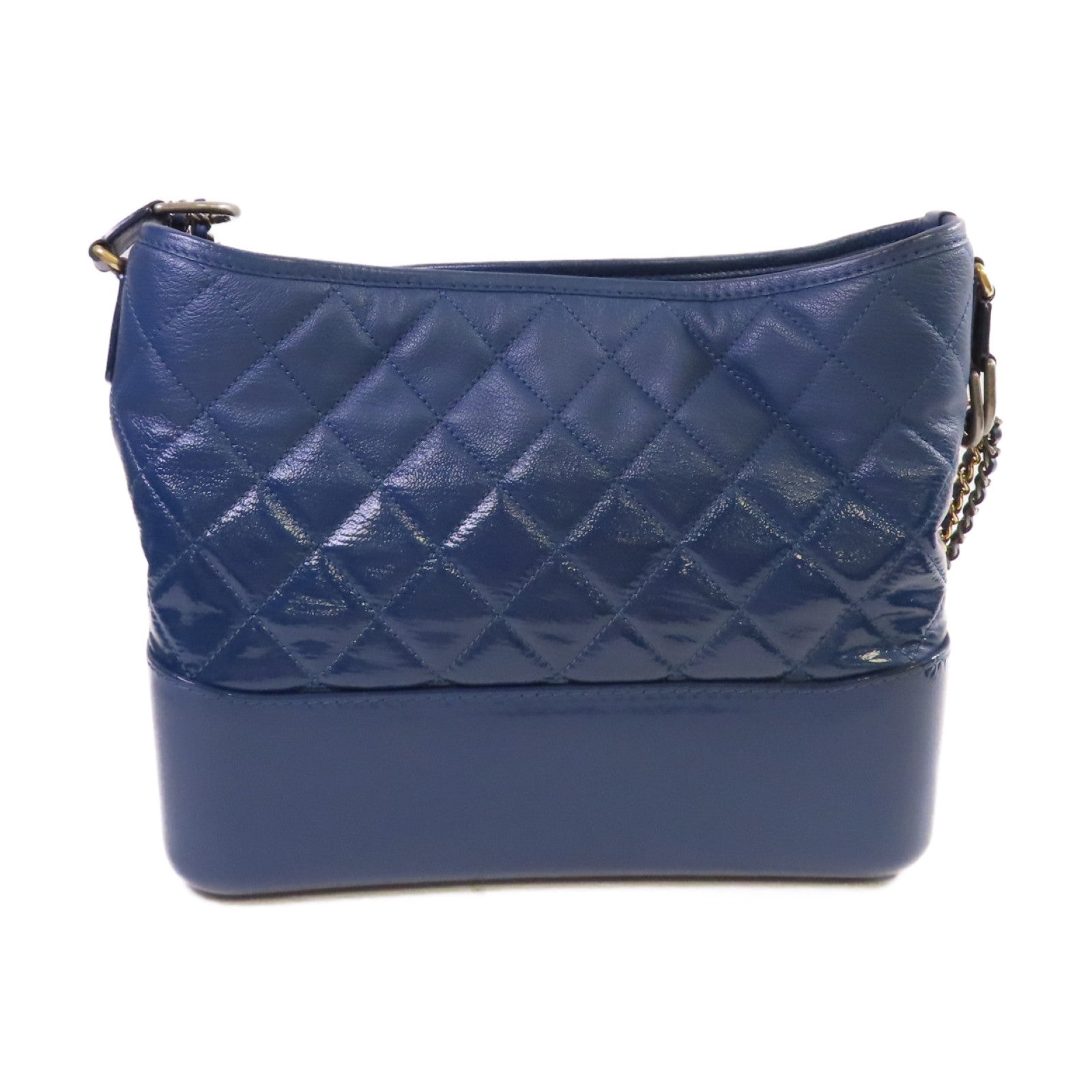 CHANEL 菱格牛皮皮革/漆皮皮革Gabrielle Medium Chain Shoulder Bag鏈帶肩背袋藍色