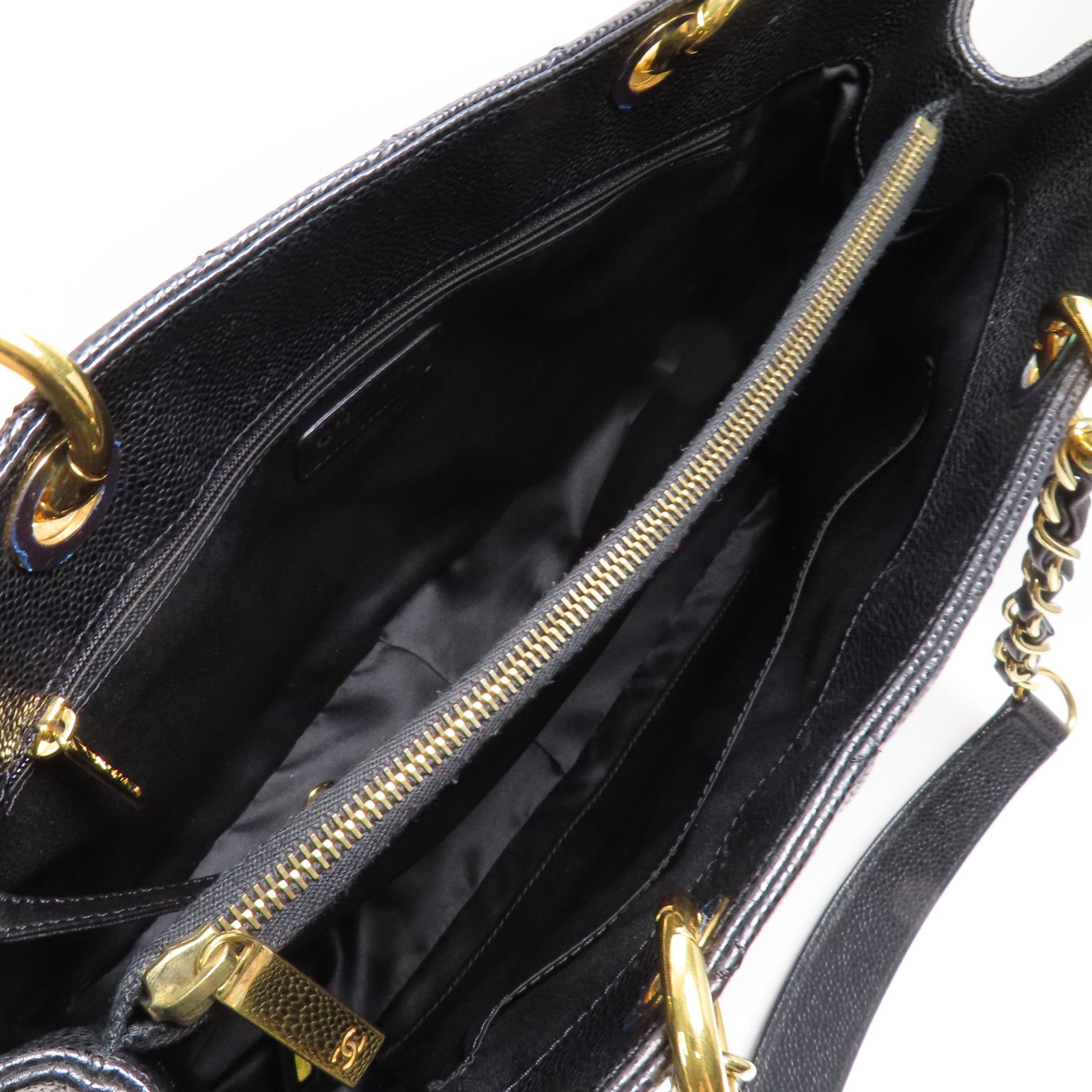 CHANEL 牛皮皮革GST Grand Shopping Tote Bag金扣鏈帶肩背袋