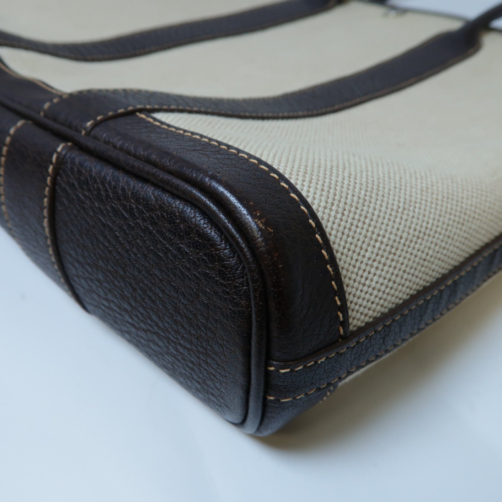 HERMES 帆布Garden File PM銀扣手挽袋淺褐色
