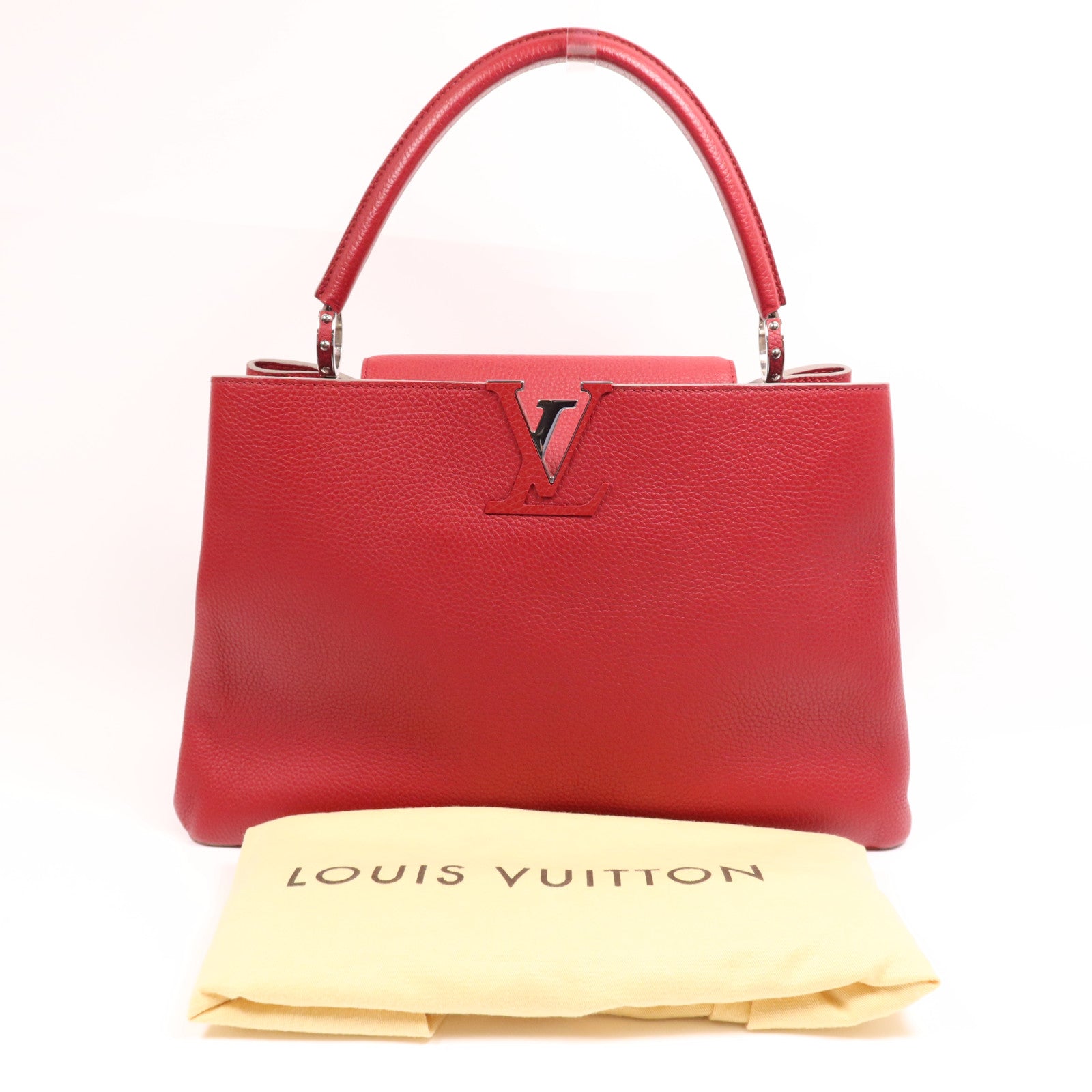 LOUIS VUITTON Taurillon皮革Capucines GM銀扣肩背袋