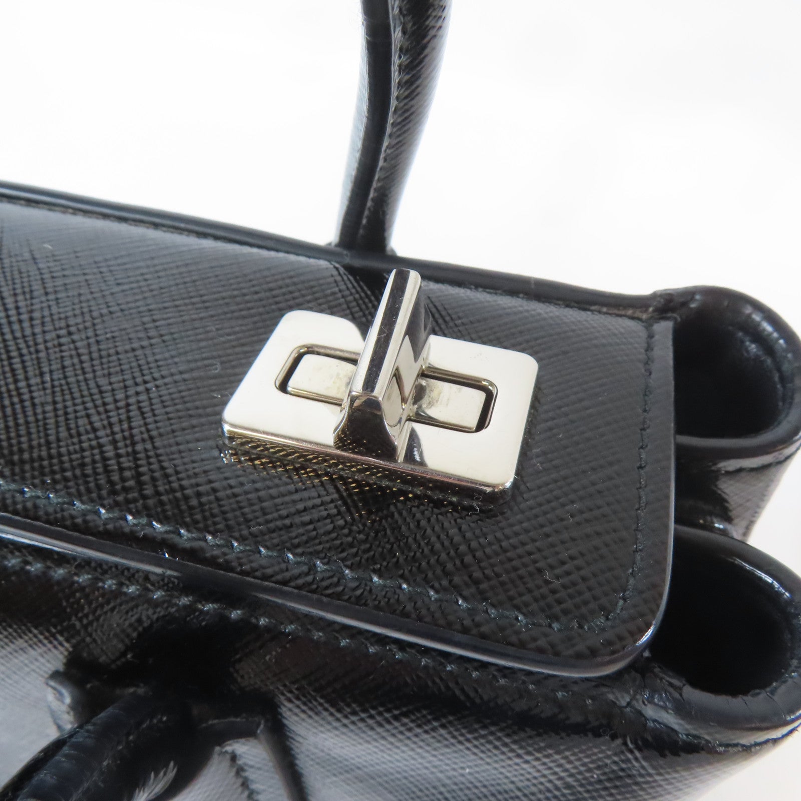 PRADA 牛皮皮革Saffiano Cuir Tote Handbag銀扣手挽肩背兩用袋黑色