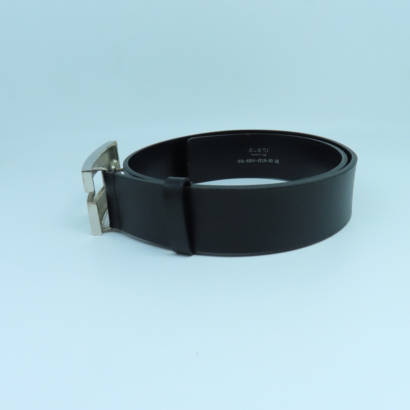 GUCCI 【激減優惠】牛皮皮革Belt銀扣皮帶黑色