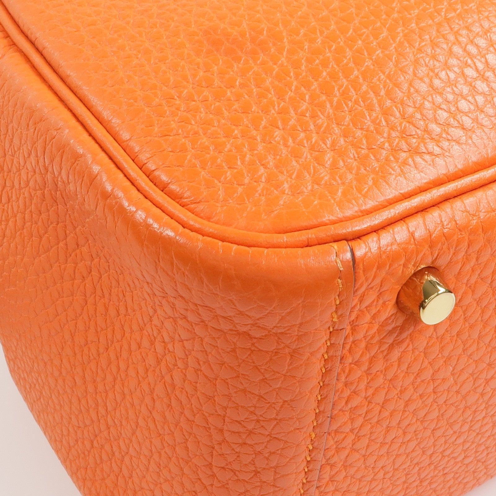 HERMES Togo皮革Mini Lindy金扣手挽肩背兩用袋Orange
