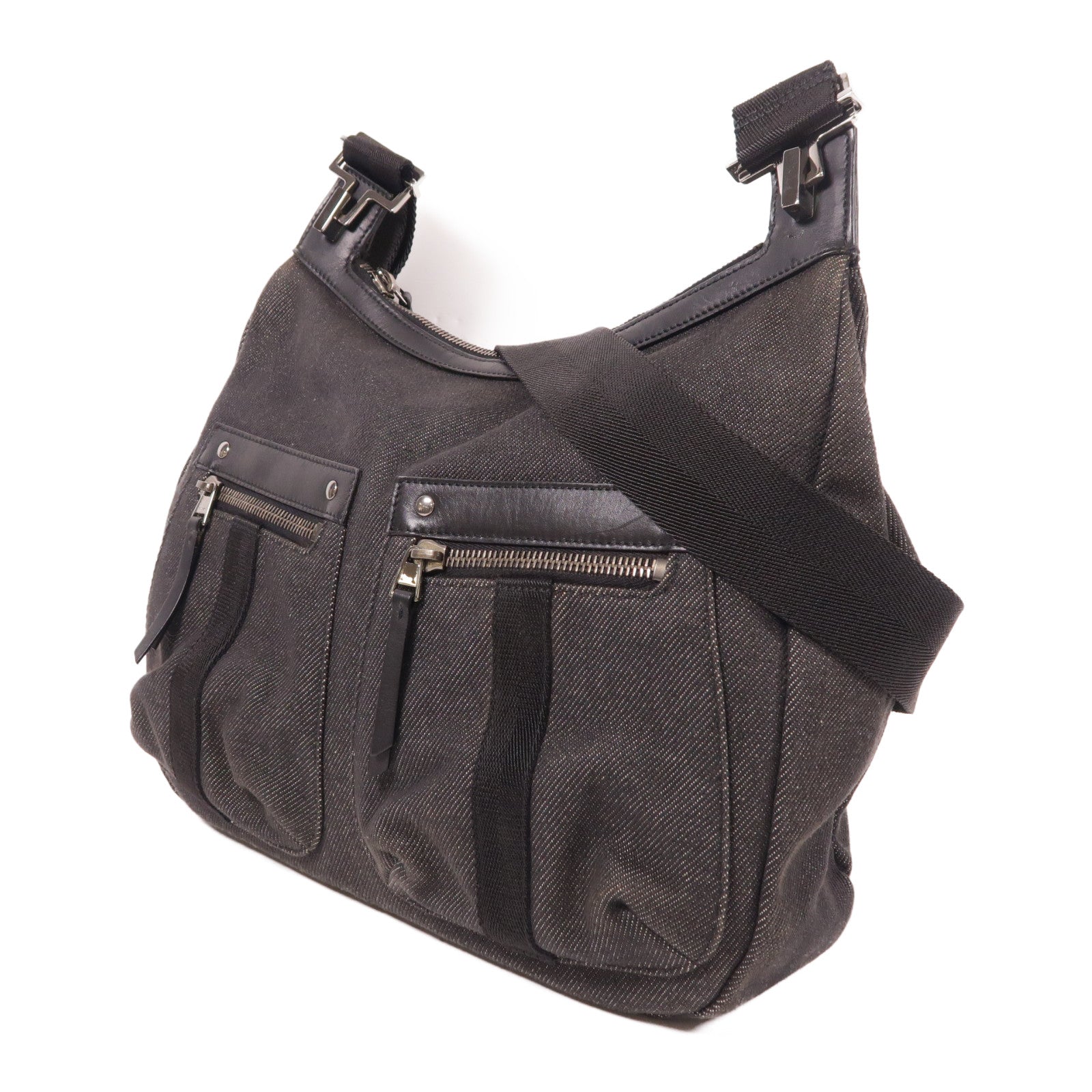 GUCCI 帆布Shoulder Bag銀扣肩背袋