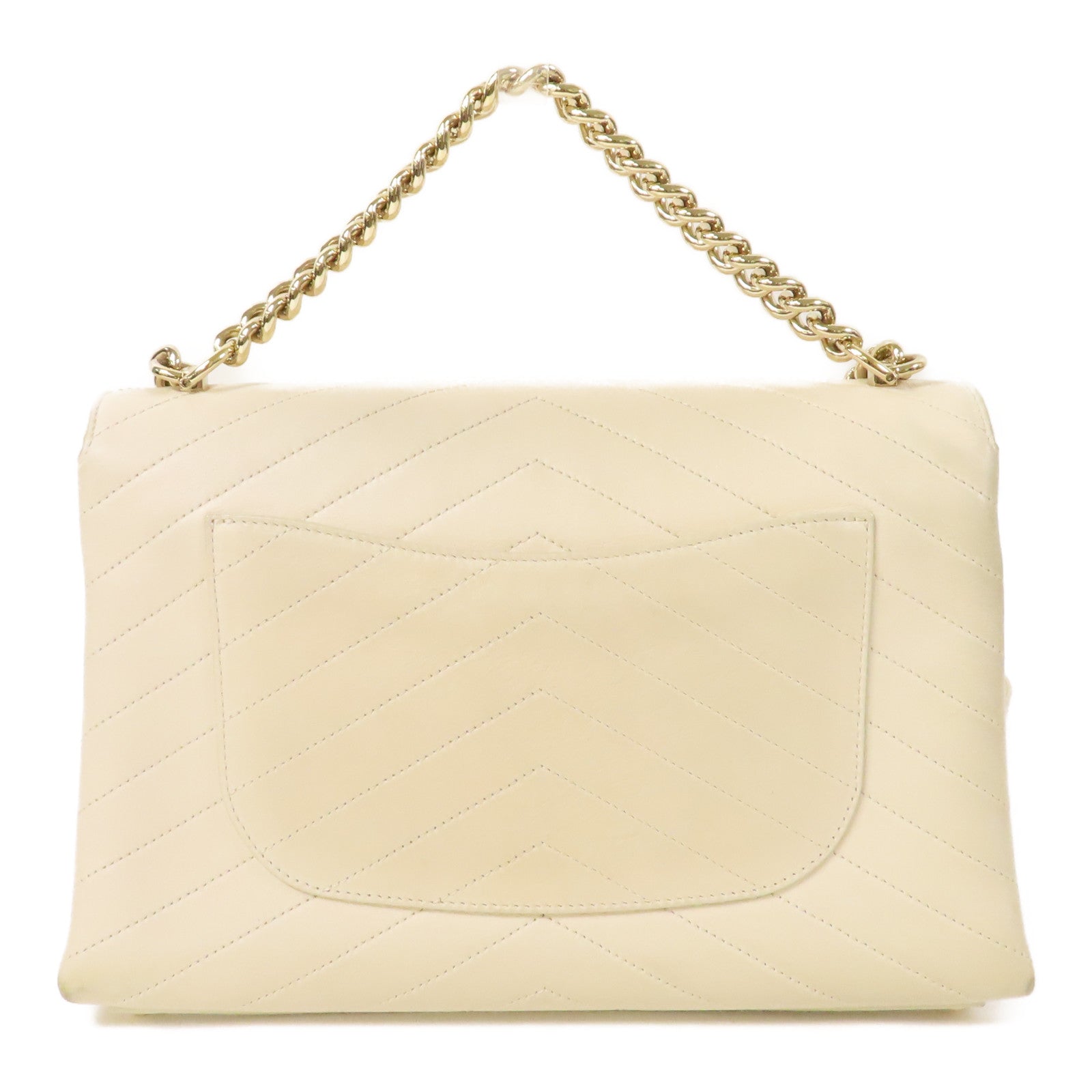 CHANEL 【激減優惠】斜紋牛皮皮革Chain Shoulder金扣手挽肩背兩用袋米色