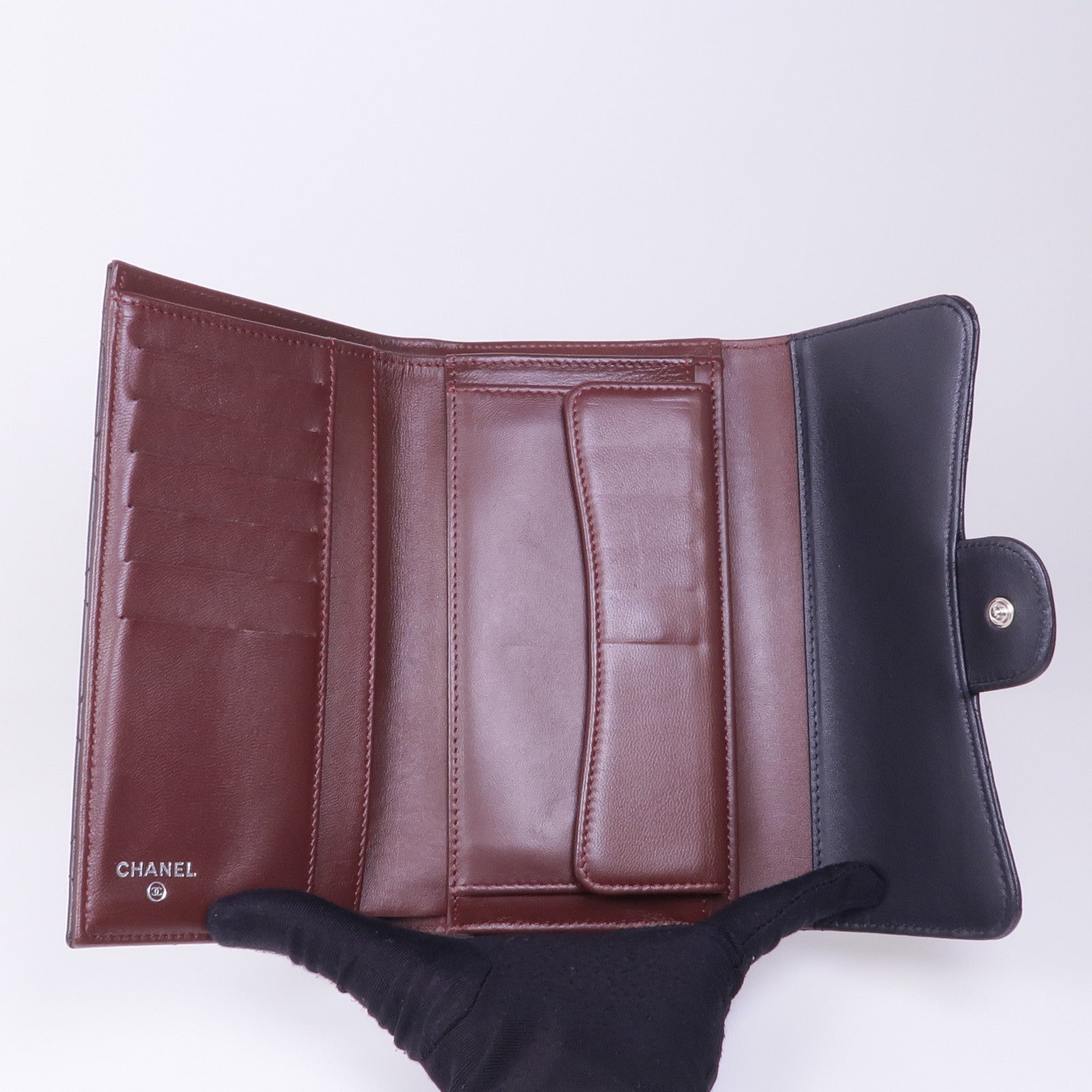 CHANEL 羊皮皮革Long Wallet銀扣長錢包