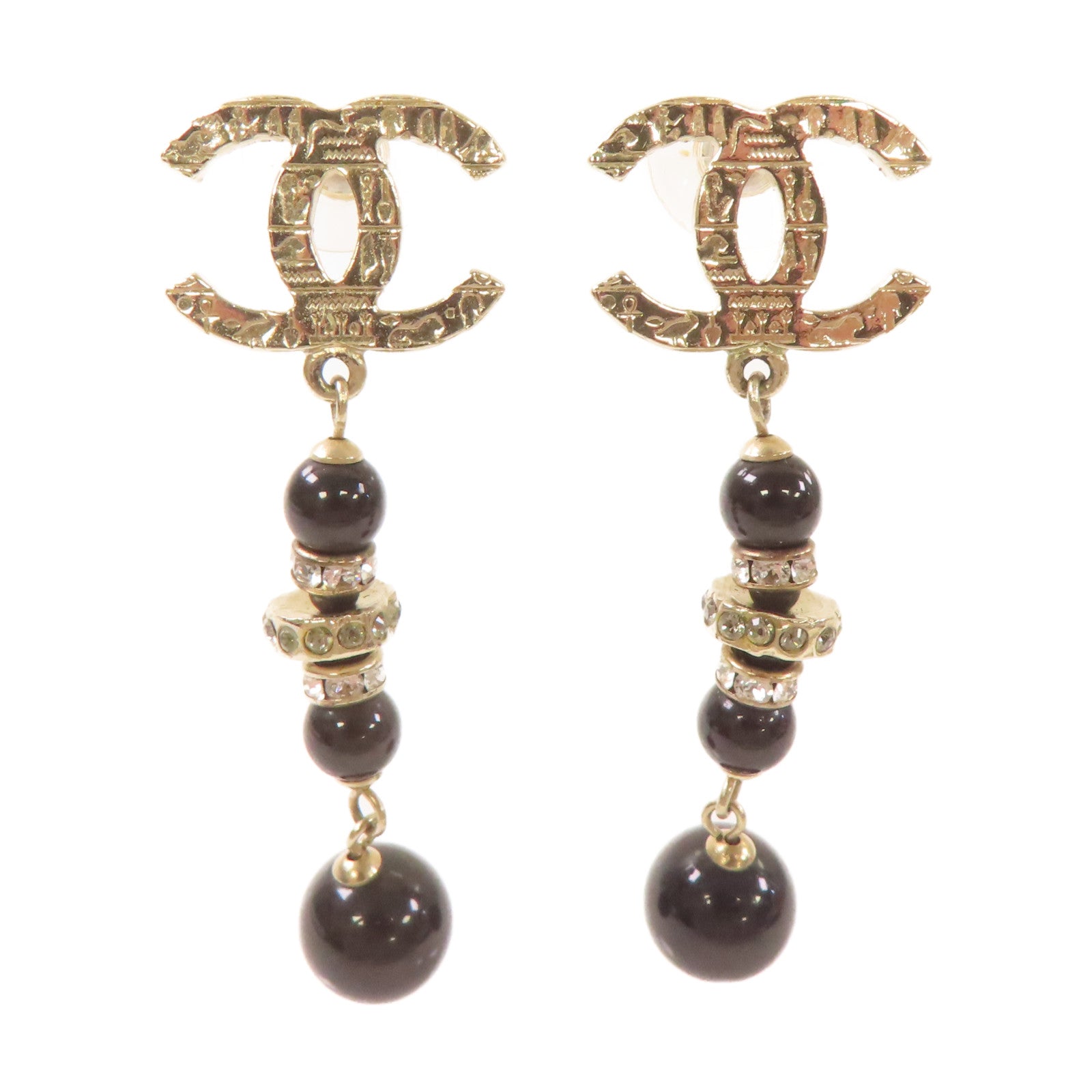 CHANEL 【激減優惠】金屬/PVC CC Earrings耳環黑色/金色