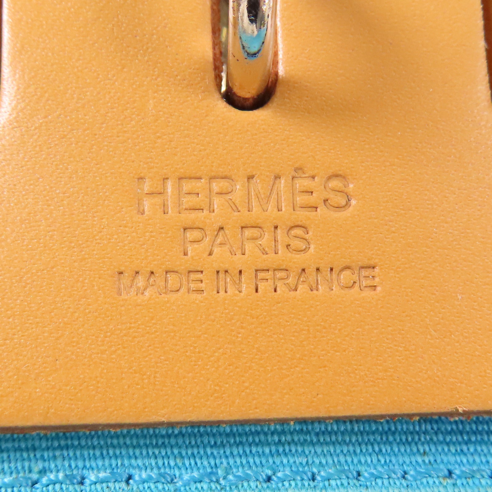 HERMES 帆布Herbag 31銀扣手挽肩背兩用袋Blue Azteque/Menthe