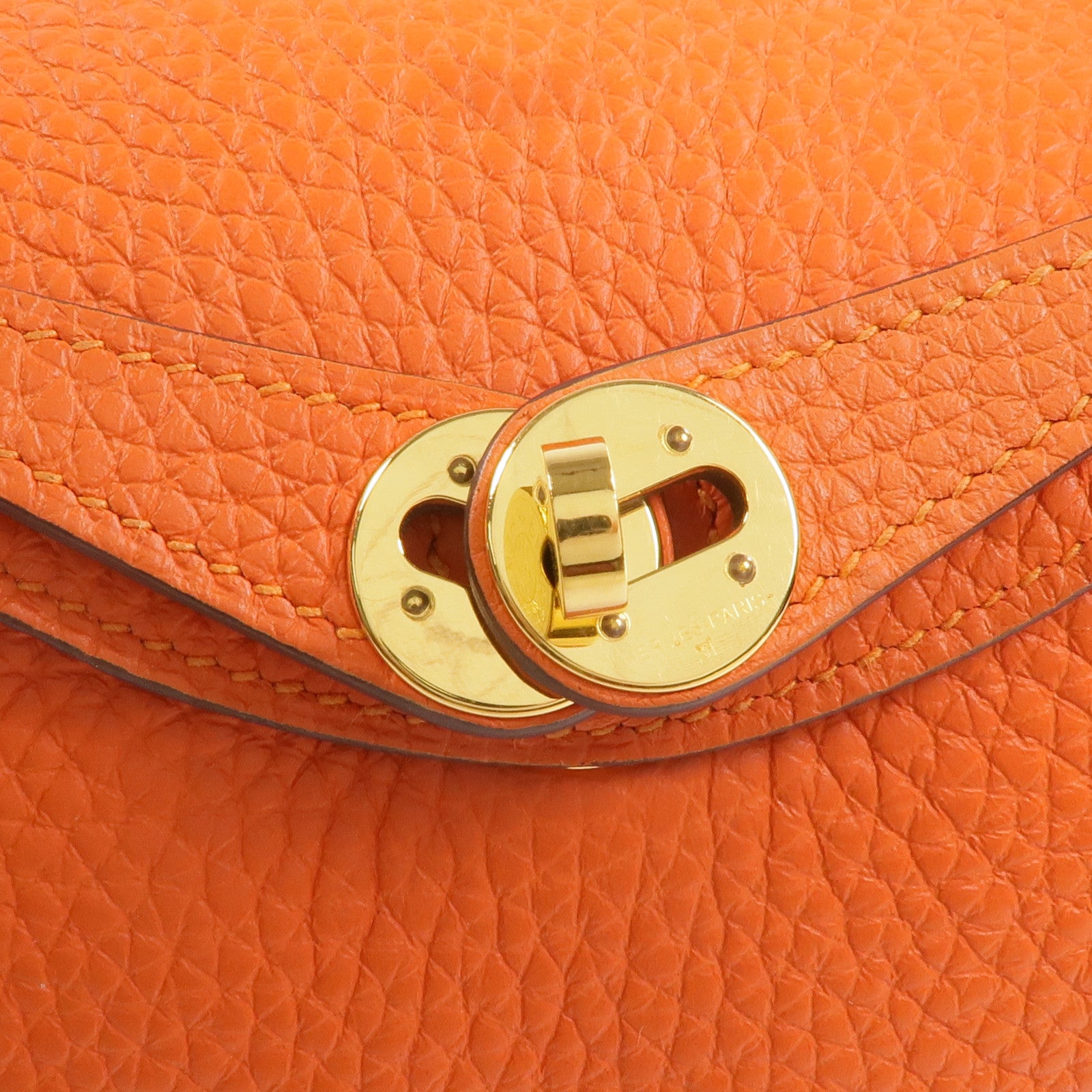 HERMES Togo皮革Mini Lindy金扣手挽肩背兩用袋Orange