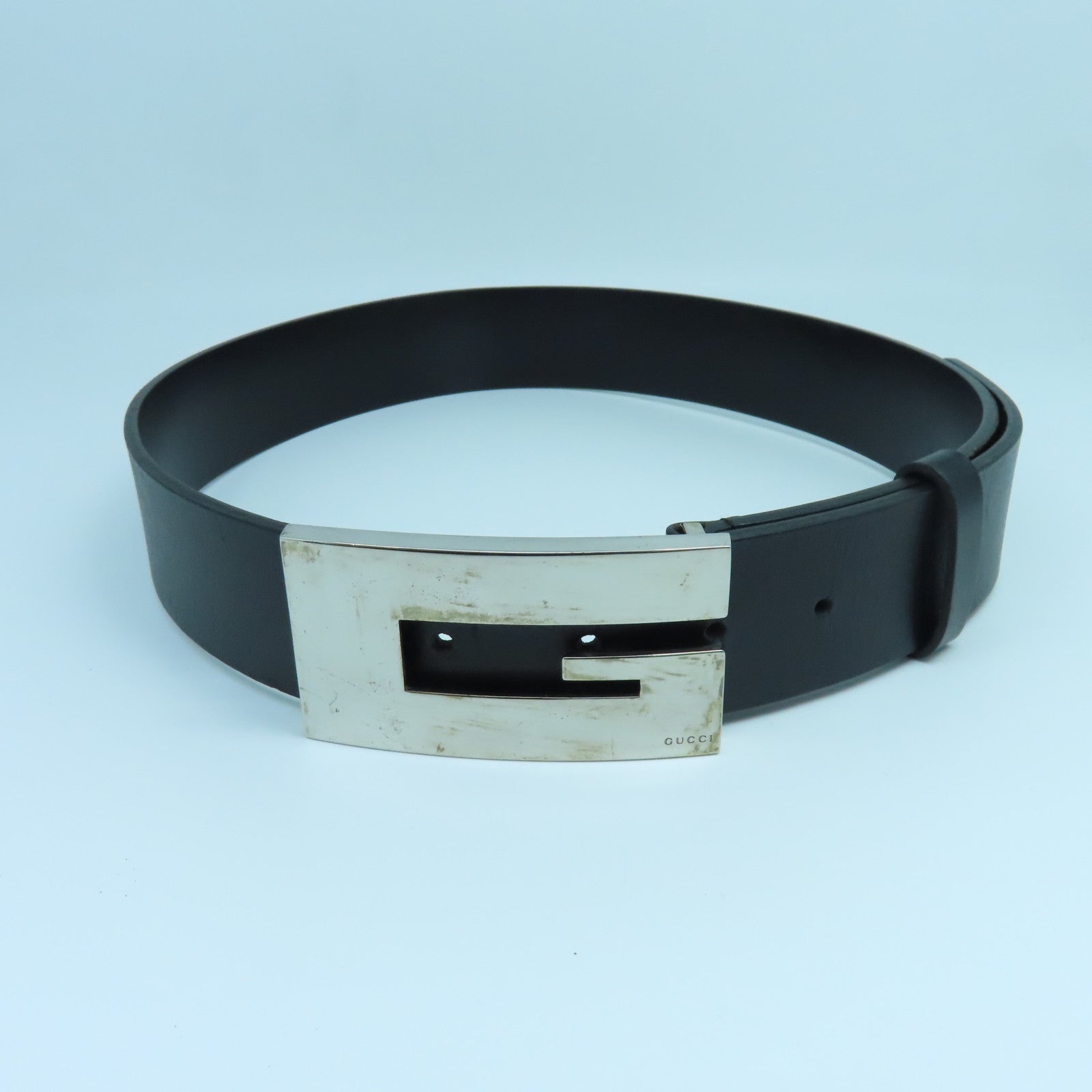 GUCCI 【激減優惠】牛皮皮革Belt銀扣皮帶黑色