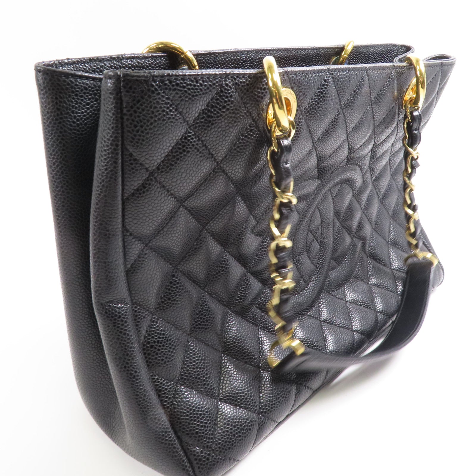 CHANEL 牛皮皮革GST Grand Shopping Tote Bag金扣鏈帶肩背袋