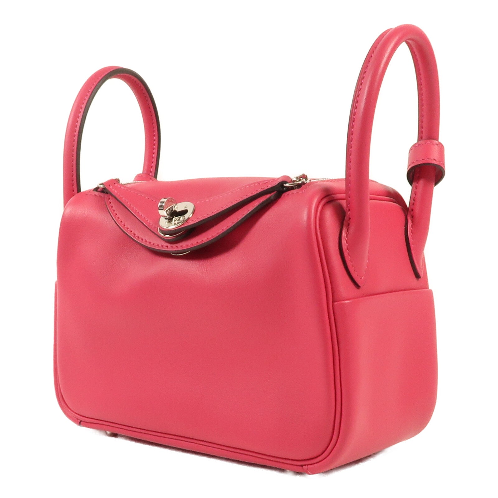 HERMES Swift皮革Mini Lindy銀扣手挽肩背兩用袋Rose Mexico