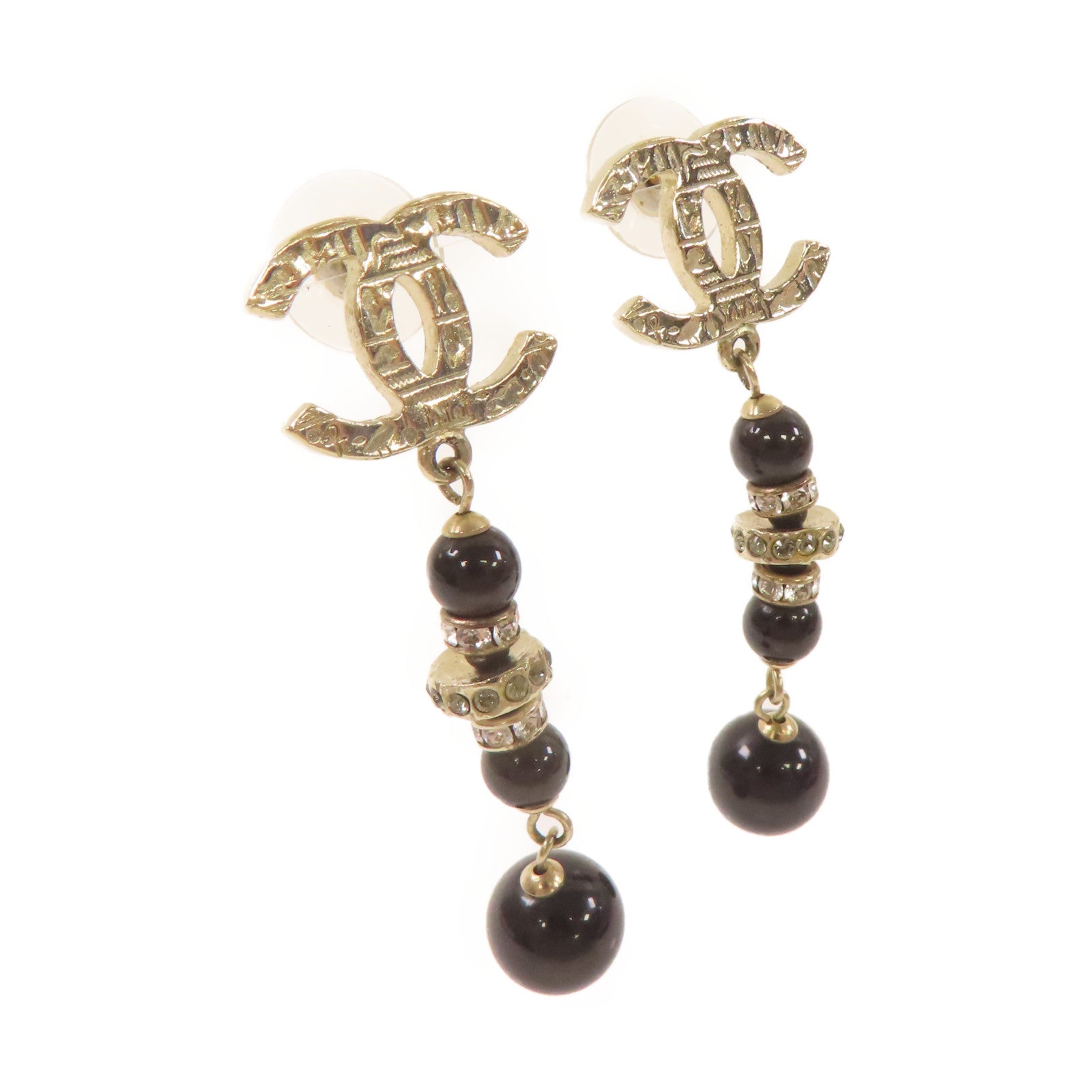 CHANEL 【激減優惠】金屬/PVC CC Earrings耳環黑色/金色