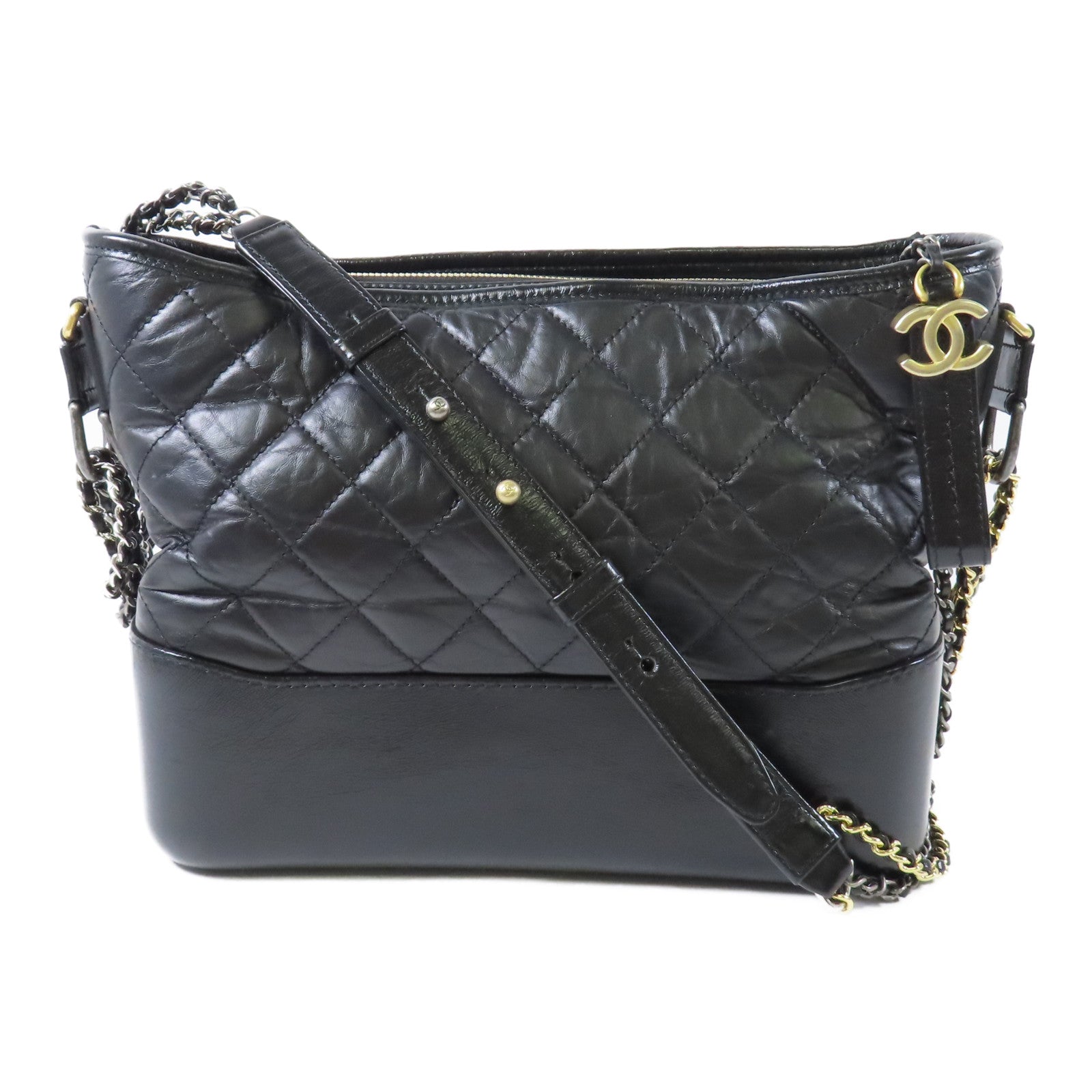 CHANEL 牛皮皮革Gabrielle Medium鏈帶肩背袋