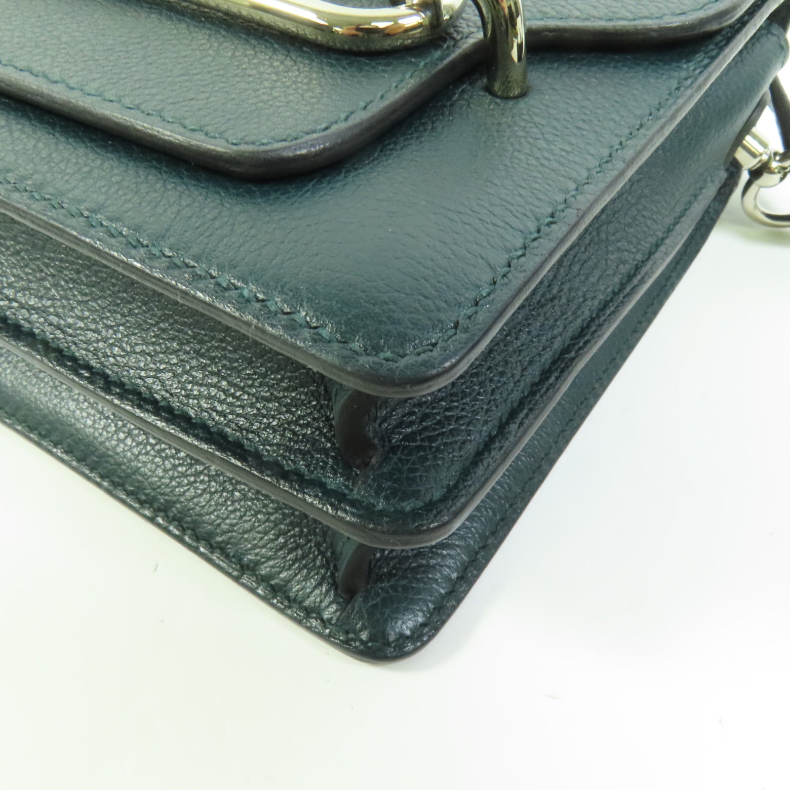 HERMES Evercolor皮革Roulis Mini銀扣肩背袋Vert Bosphore