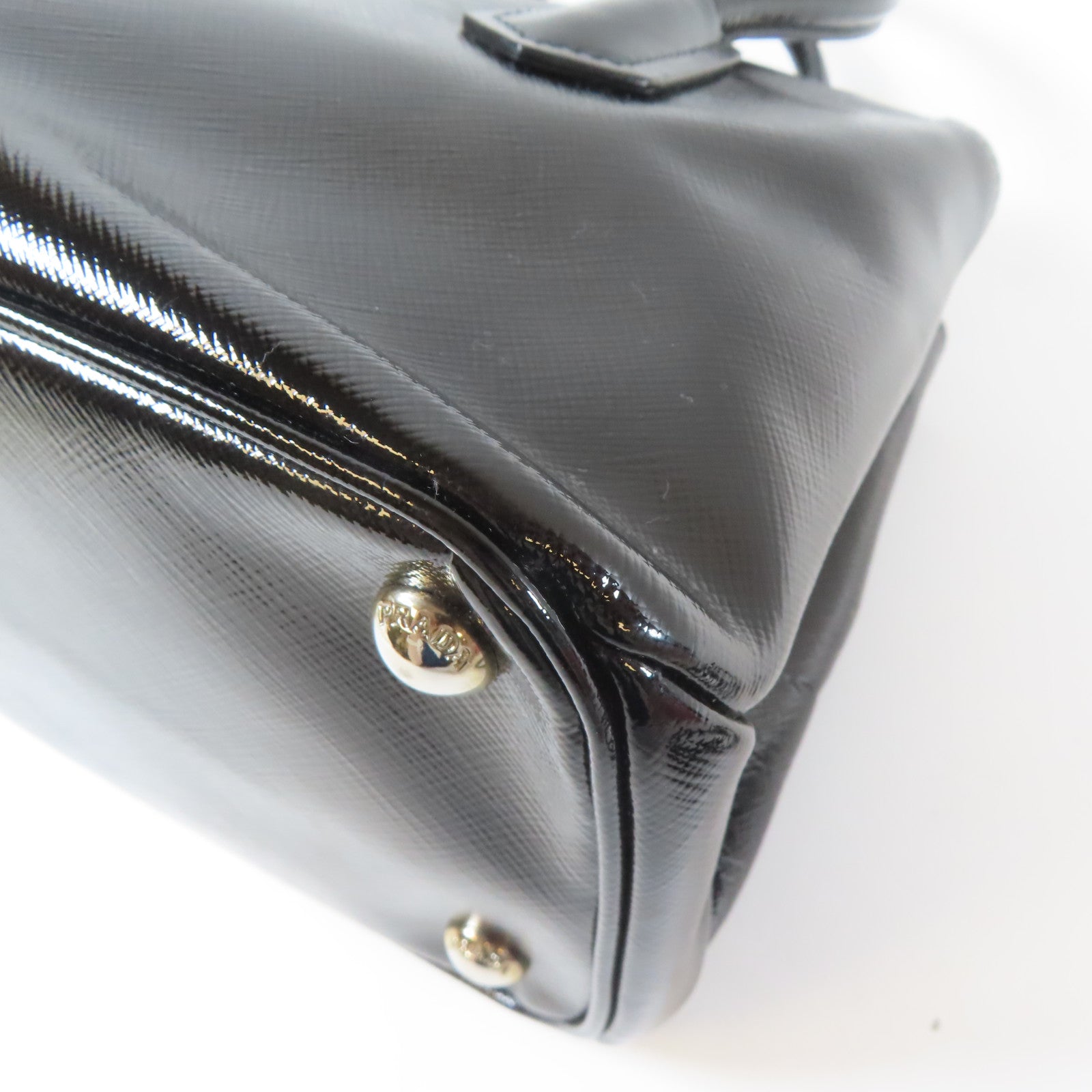 PRADA 牛皮皮革Saffiano Cuir Tote Handbag銀扣手挽肩背兩用袋黑色