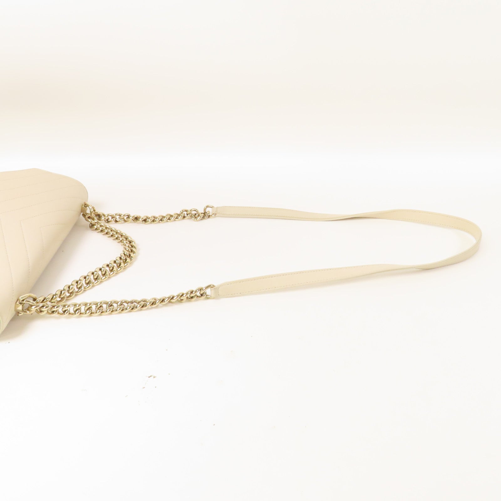 CHANEL 【激減優惠】斜紋牛皮皮革Chain Shoulder金扣手挽肩背兩用袋米色