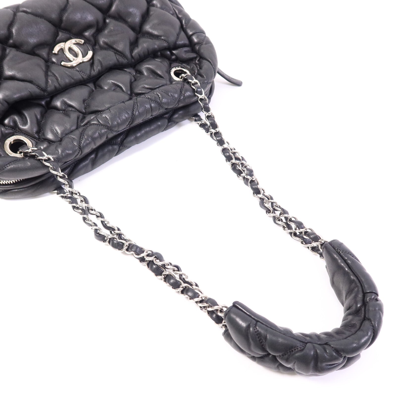 CHANEL 羊皮皮革Chain Shoulder銀扣鏈帶肩背袋