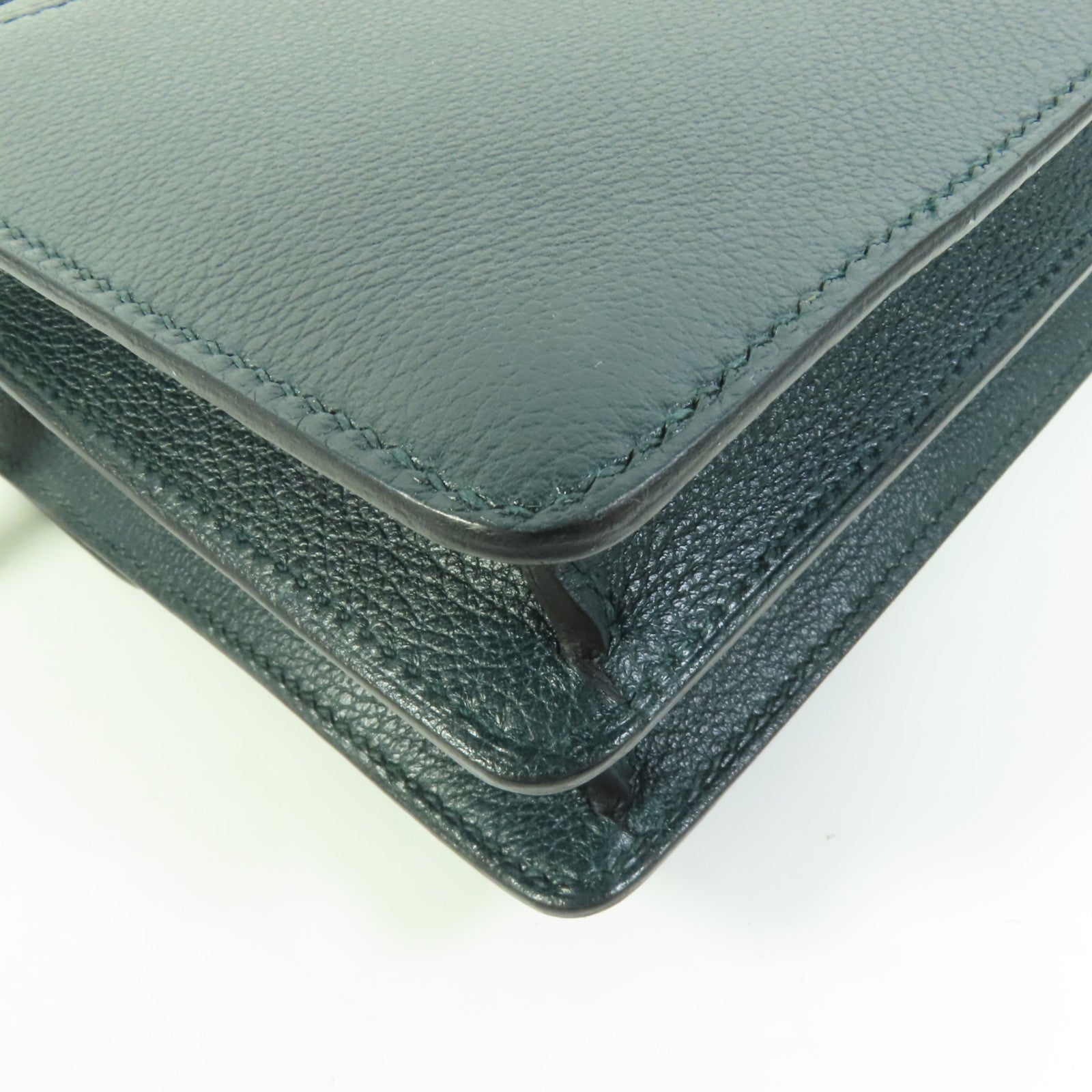 HERMES Evercolor皮革Roulis Mini銀扣肩背袋Vert Bosphore