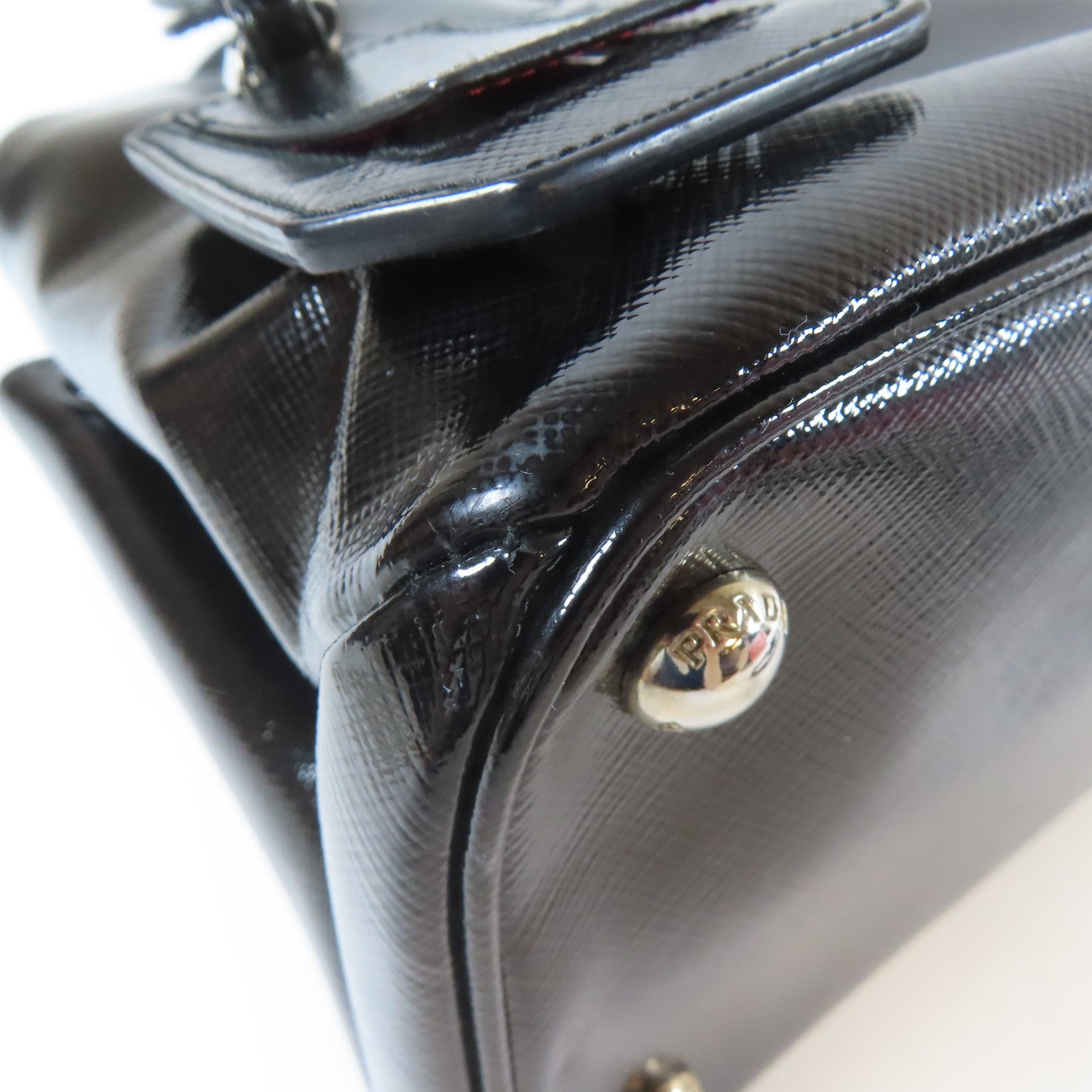 PRADA 牛皮皮革Saffiano Cuir Tote Handbag銀扣手挽肩背兩用袋黑色
